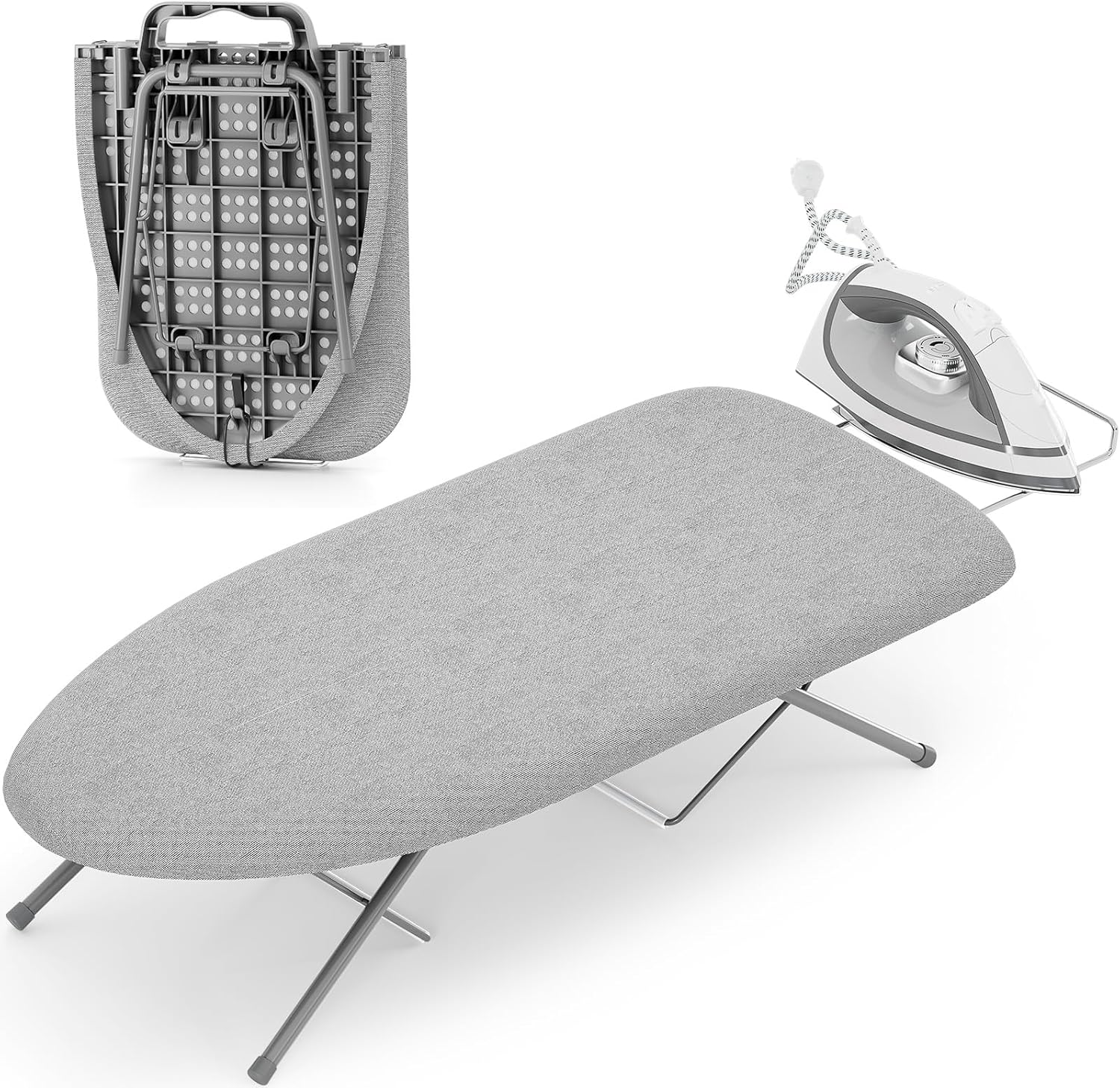 KINGBOARD Tabletop Ironing Board, Small Ironing Boards with Iron Rest, Folding Iron Board, Extra Thick Cover, Portable Tabletop Ironing Board with Non-Slip Feet, 30x12 Grey