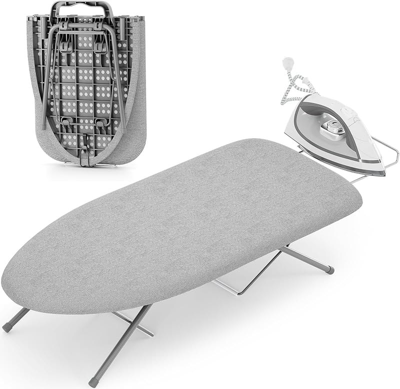 KINGBOARD Small Tabletop Ironing Board with Iron Rest 30x12 Grey | Small Ironing Board with Non-Slip Feet, Portable Folding Iron Board with Heat Resistant Thicken Cover for Travel Small Space
