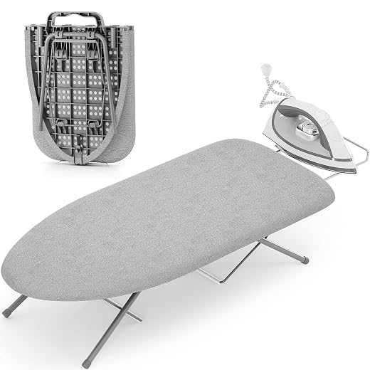 KINGBOARD Small Tabletop Ironing Board with Iron Rest 30x12 Grey