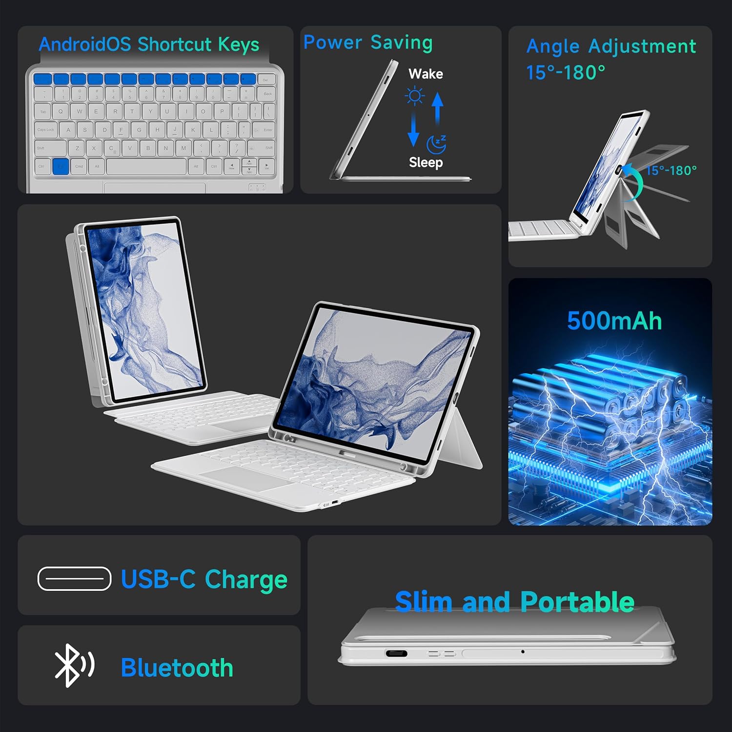 nimin Detachable Keyboard Cases for 12.4-inch Samsung Galaxy Tab S7+/S8+/S7FE,Built-in S Pen Holder and Trackpad,7-Color Backlit, Auto Sleep/Wake,Snow White