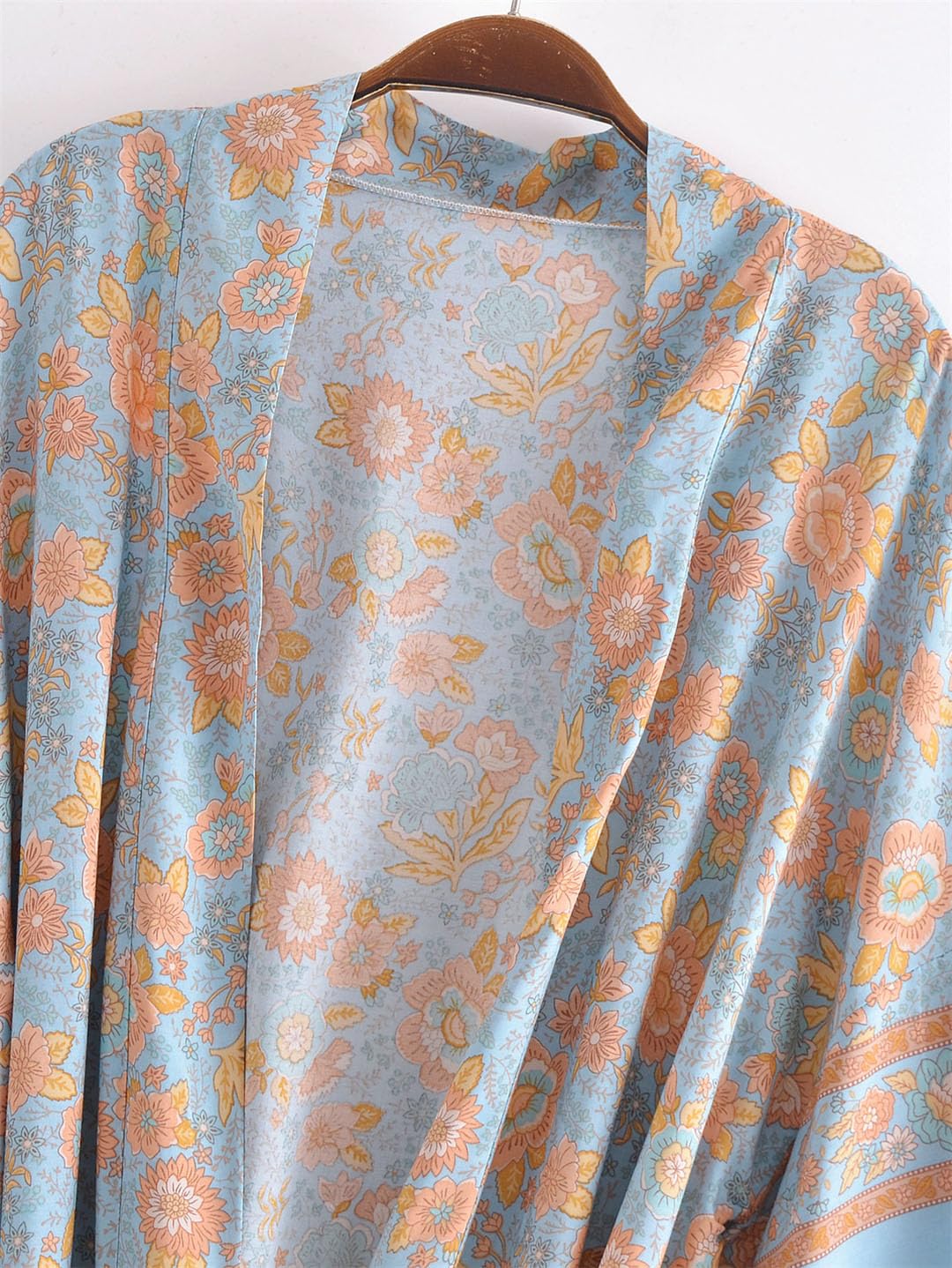Kimono bohemio estilo playa cuello en V manga murciélago estampado floral bikini cubierta caftán