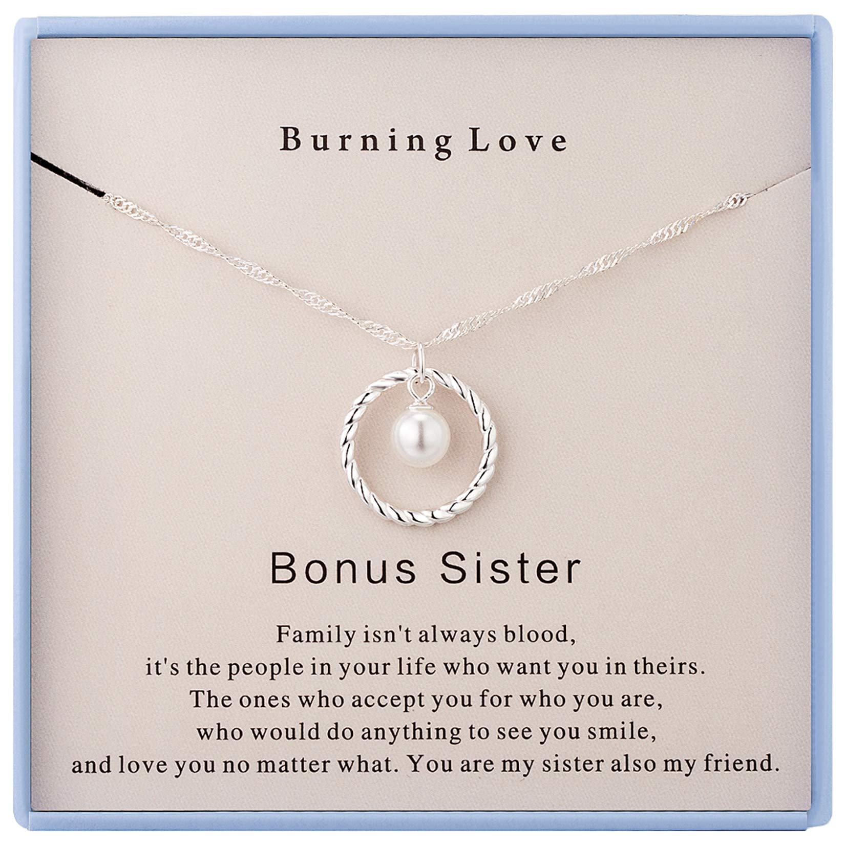 Burning Love Bonus Sister Gifts from Sister,Sterling Silver Round Circle Necklace for Sister Birthday Gifts for Women Girls Best Friend Necklaces Jewelry