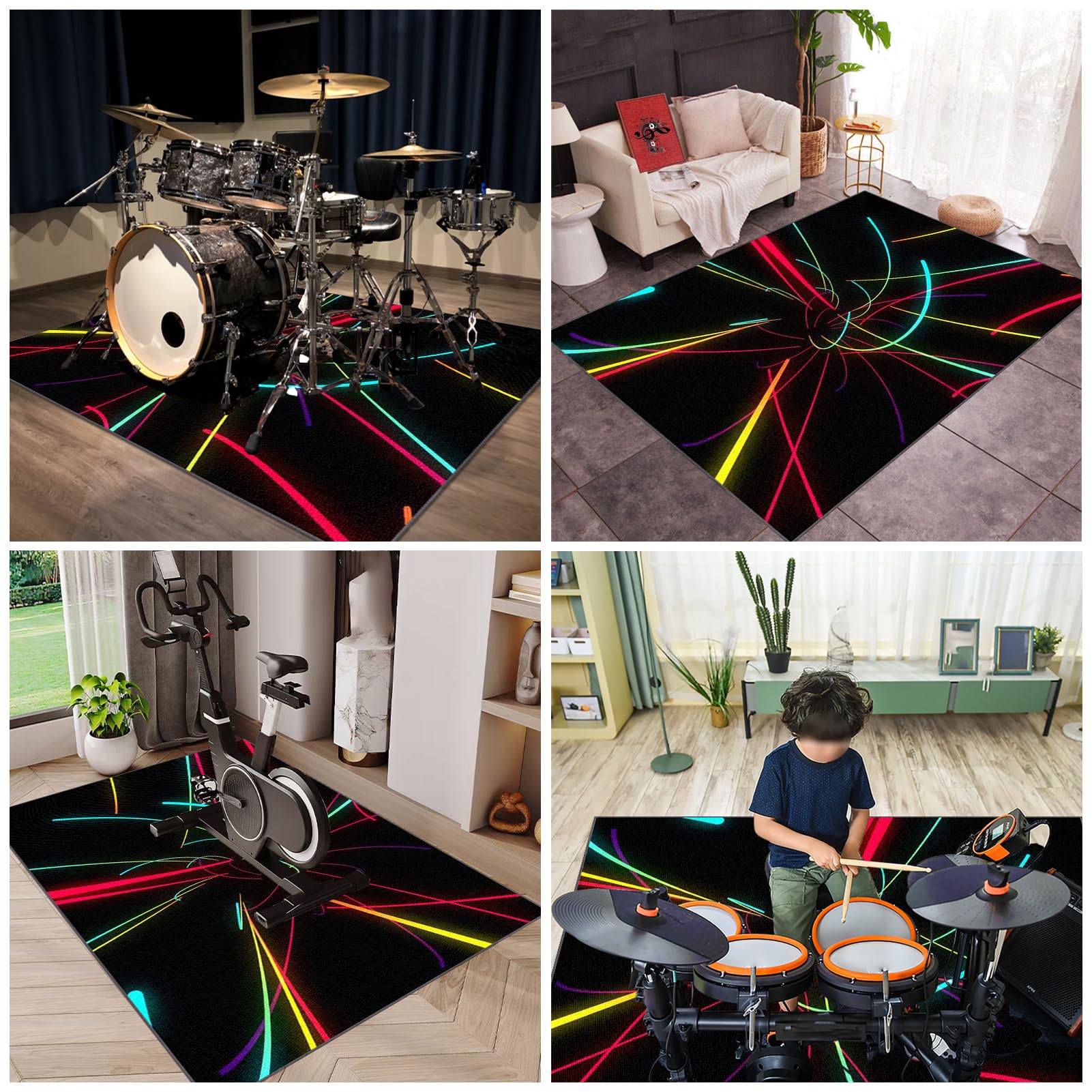Dywan perkusyjny, profesjonalny dywan bębnowy, 230 x 180 cm, izolacja akustyczna, zestaw perkusyjny, elektroniczny jazz, perkusja basowa, werbel i instrumenty