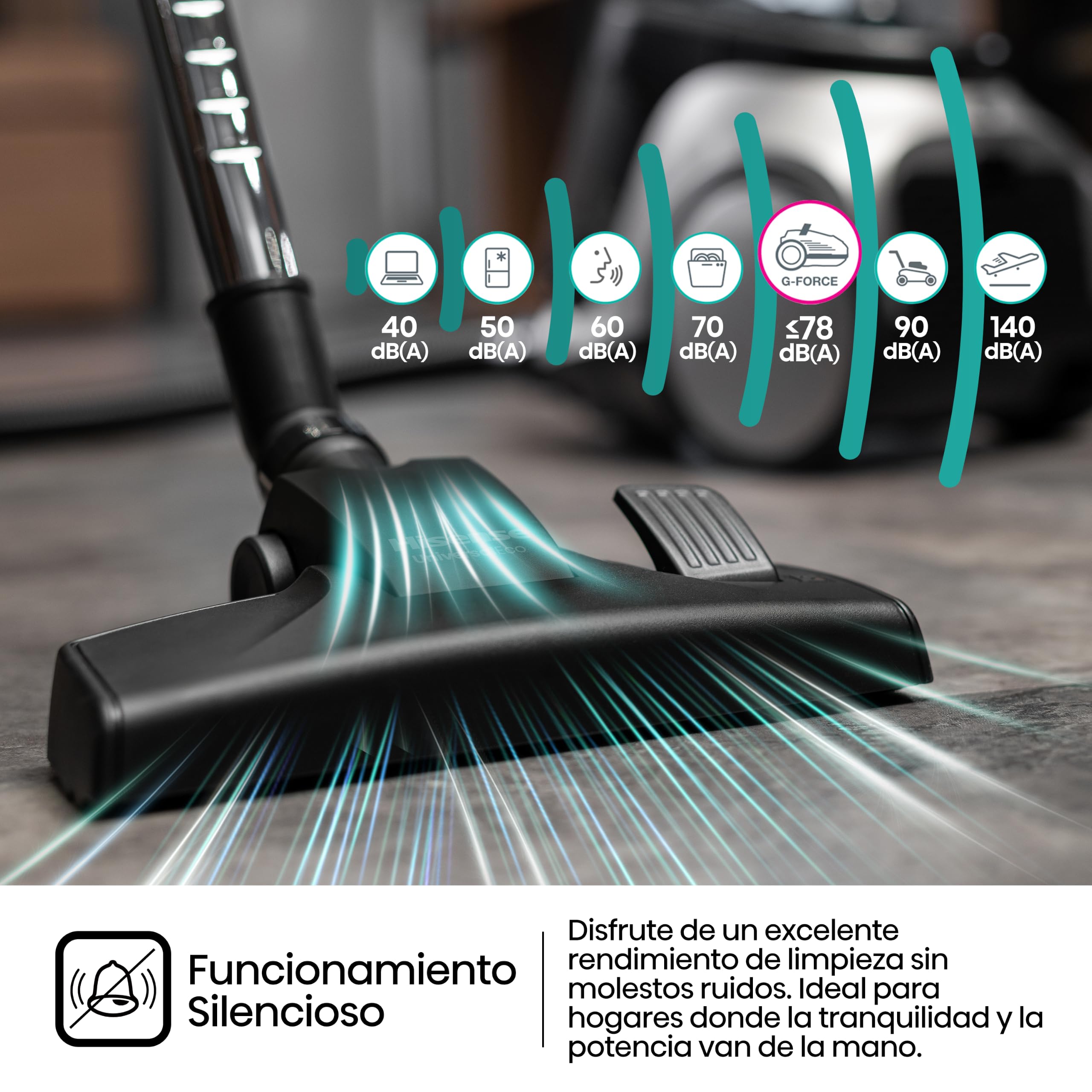 Hisense HVC20E3H2TPA Aspiradora Trineo ciclónica sin Bolsa, Cepillo HI2 Textil y Mascotas, Potente succión de 160W, Tubo telescópico metálico y Boquilla con Cepillo 2 en 1 para Suelos Duros