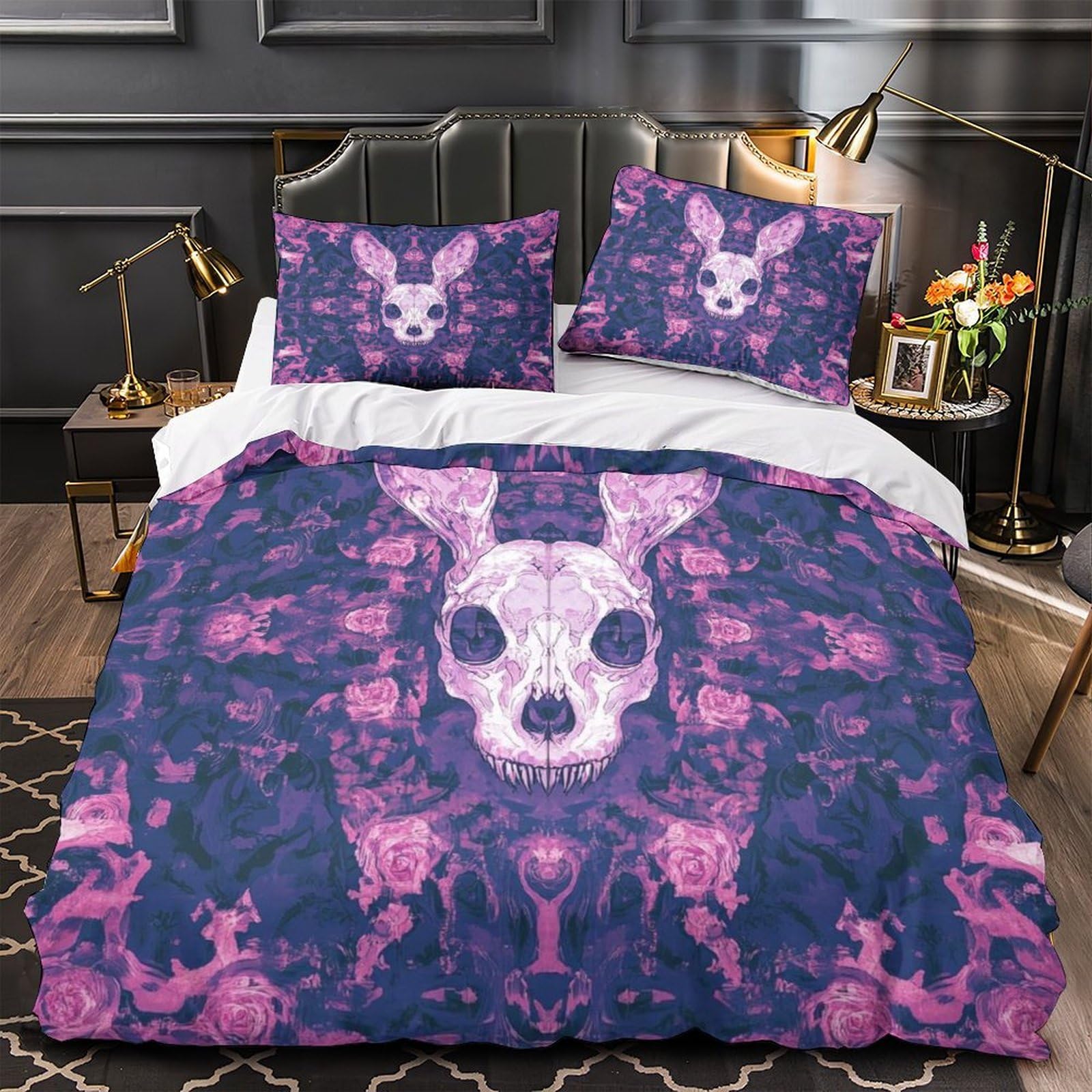 Housse de couette 200x200 anti-allergie parure lit fleurs 3D
