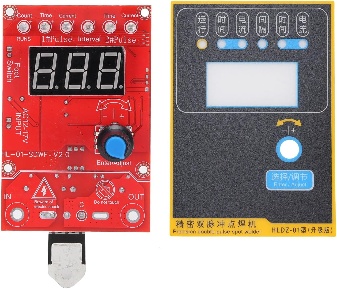 Jectse Digital Display Spot Welder Control Board Dual Pulse Adjustable Time Current for Welding Machine (220V)
