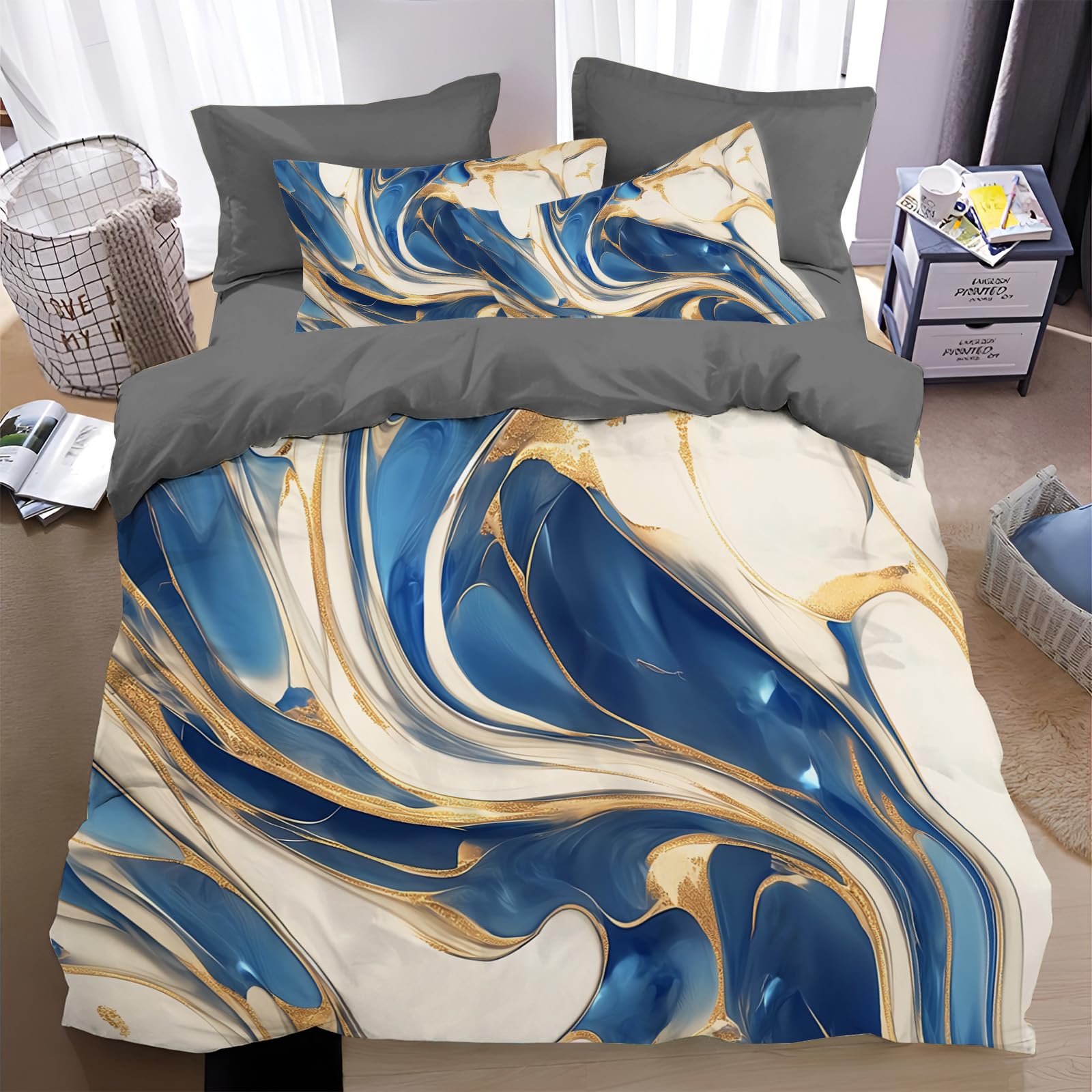 Housse de couette 140x200 marbre fini la couette qui glisse grâce à la fermeture éclair