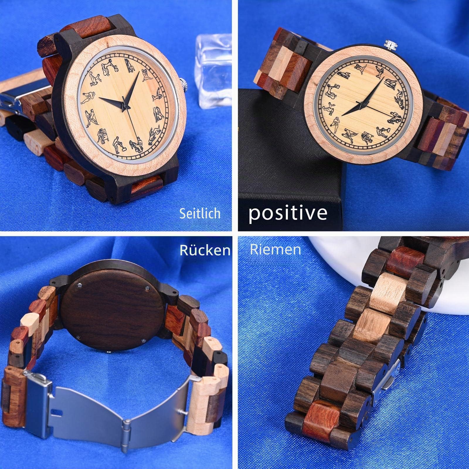 SUPBRO Holzuhren Herren Holz-Armbanduhr Klassik Holzuhr für Herren analoge Uhr Verstellbares Armband Hölzerne Armband für Männer