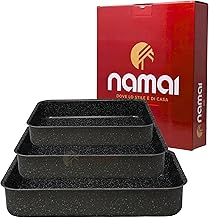 NAMAI Set 3 Teglie Forno Rettangolare - Lasagnera Antiaderente - Adatta Per la Lavastoviglie- Alluminio - Teglia da Forno - Design Effetto Pietra (Set 3 Teglie Forno 1)