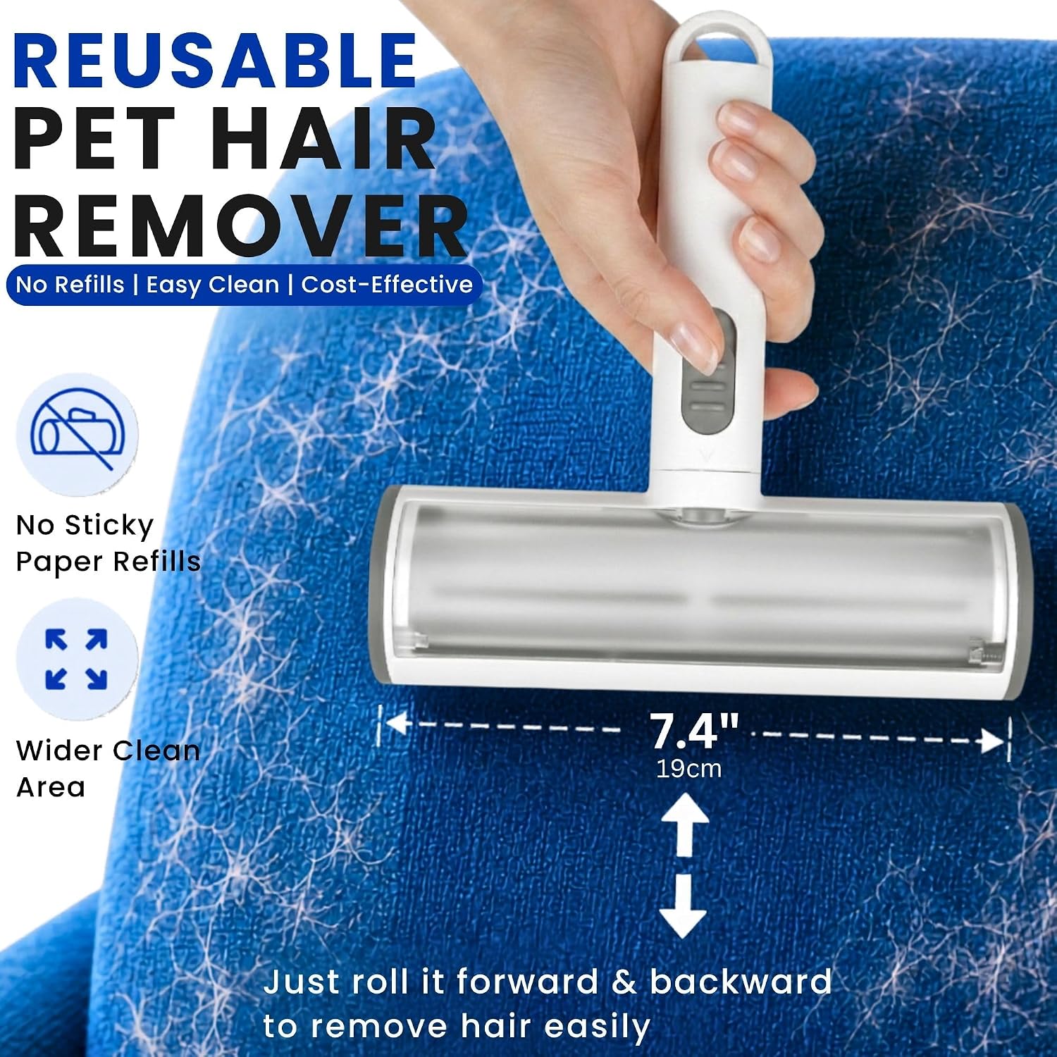 Pet Hair Remover, 4-in-1 — Cat & Dog Reusable Lint Roller, Deshedding Brush, Dematting Undercoat Rake & Grooming Slicker Comb for Couch, Carpet, Bed, Clothes, Furniture & Car Seat