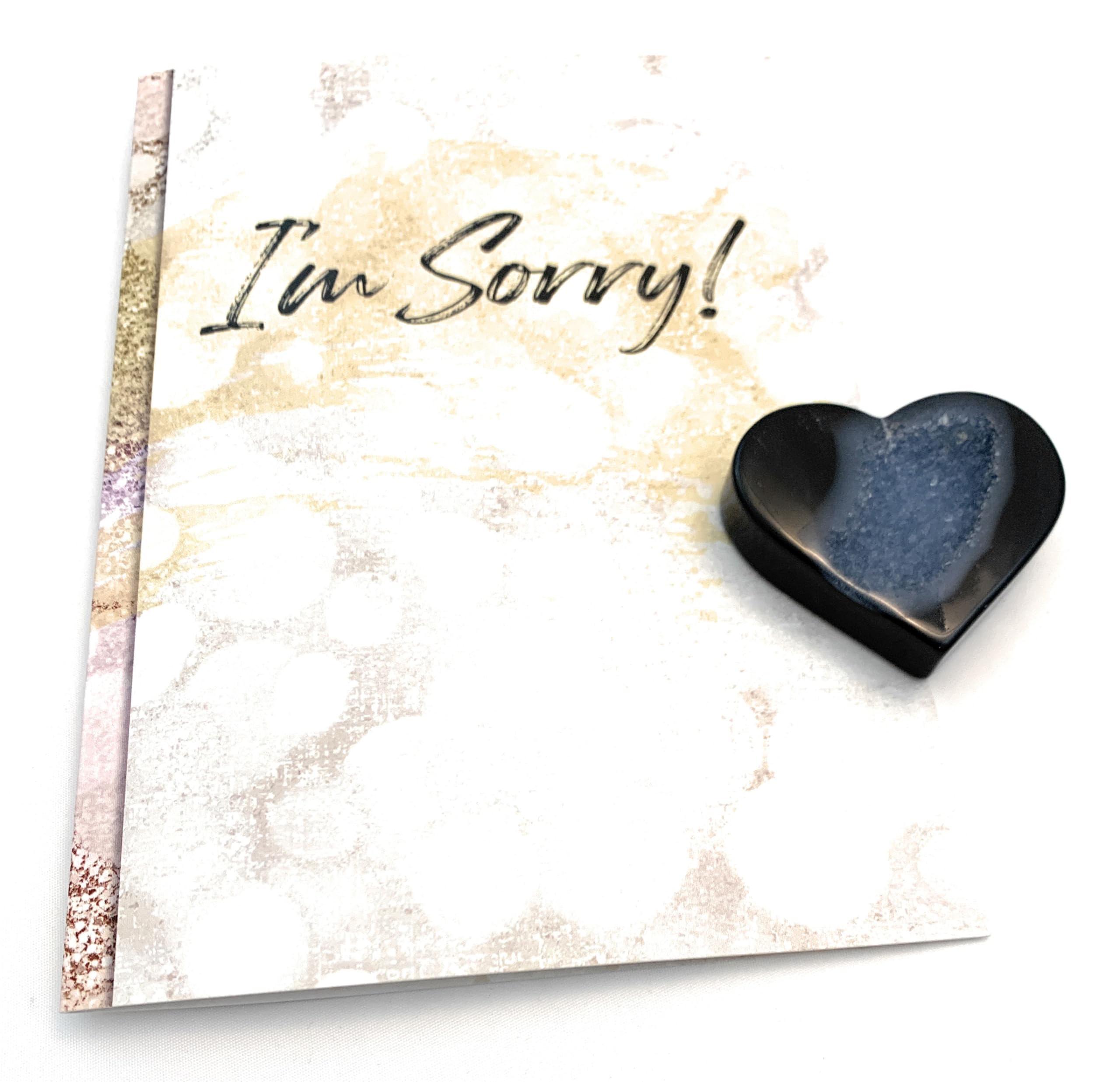 Smiling Wisdom | Heartfelt Healing Sorry Greeting Card | Electroplated Black Grey Geode Heart