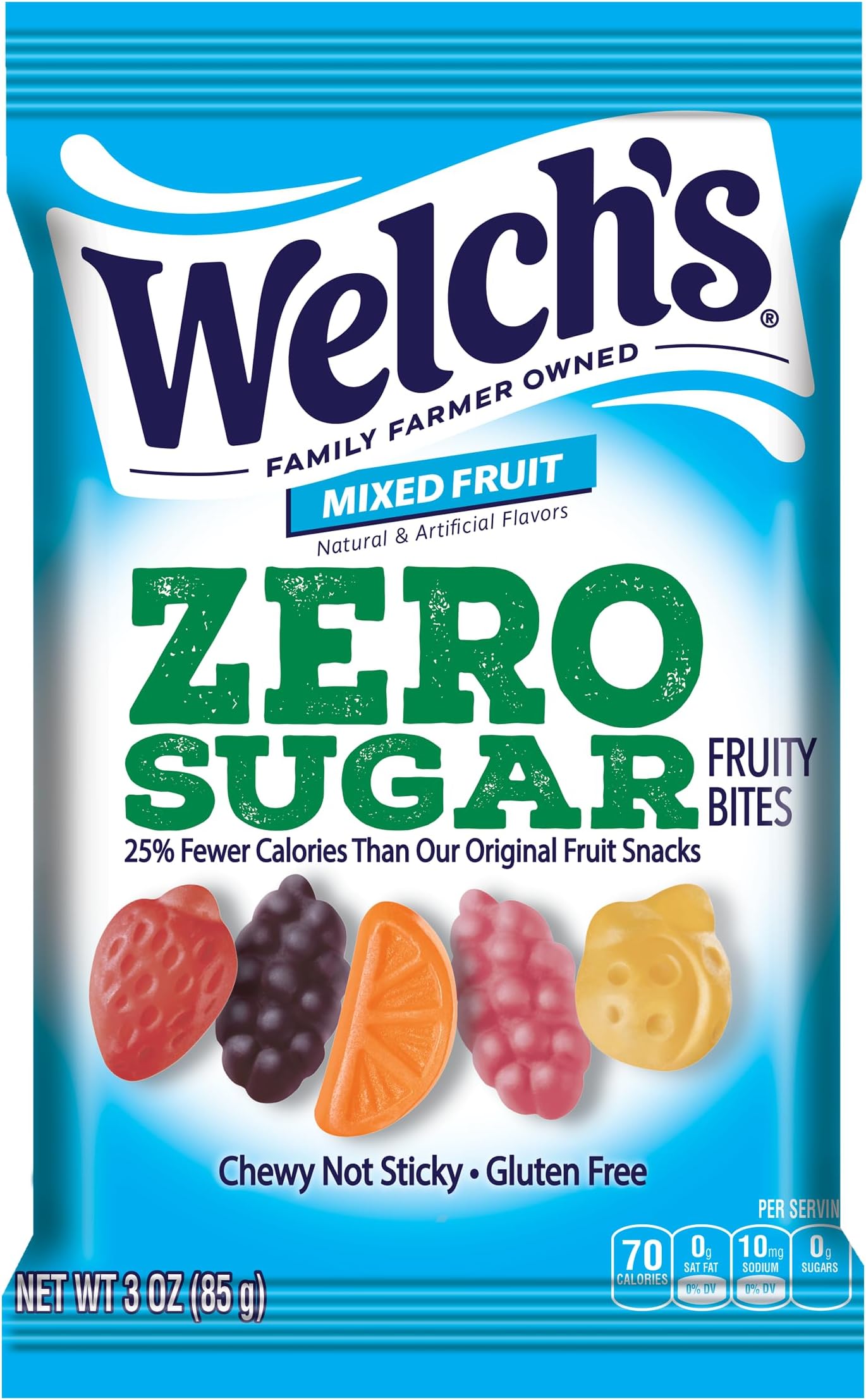 Welch's Zero Sugar Fruity Bites, Mixed Fruit Snack Pack, Gluten Free & Sugar Free Snacks, 3oz Snack Pack (Pack of 1)