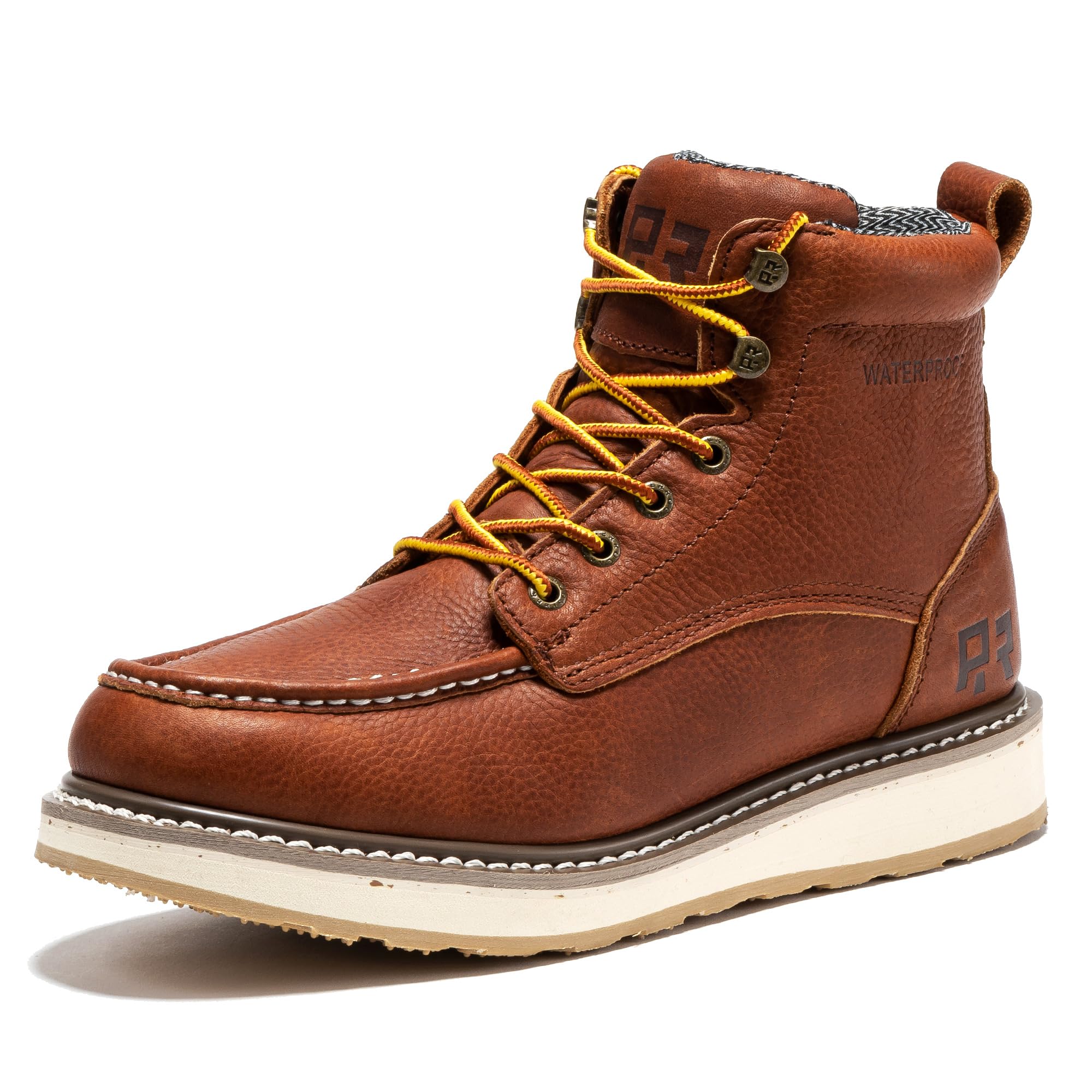 ROCKROOSTER Walker Waterproof Work Boots for Men, 6" Soft Toe Comfortable Boot, Rubber Wedge Sole Shoes, Arch Support Anti-Fatigue Boot, Leather