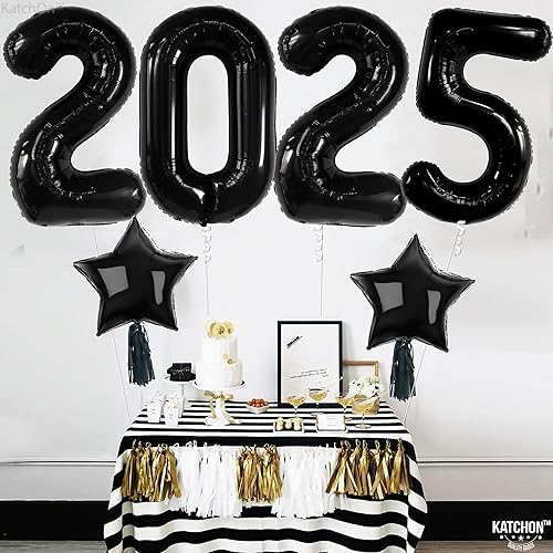 Miniatura 5 de KatchOn, Decoraciones de graduación negras gigantes  40 pulgadas  Globos negros 2024 con globos de estrella negra, decoraciones de graduación de