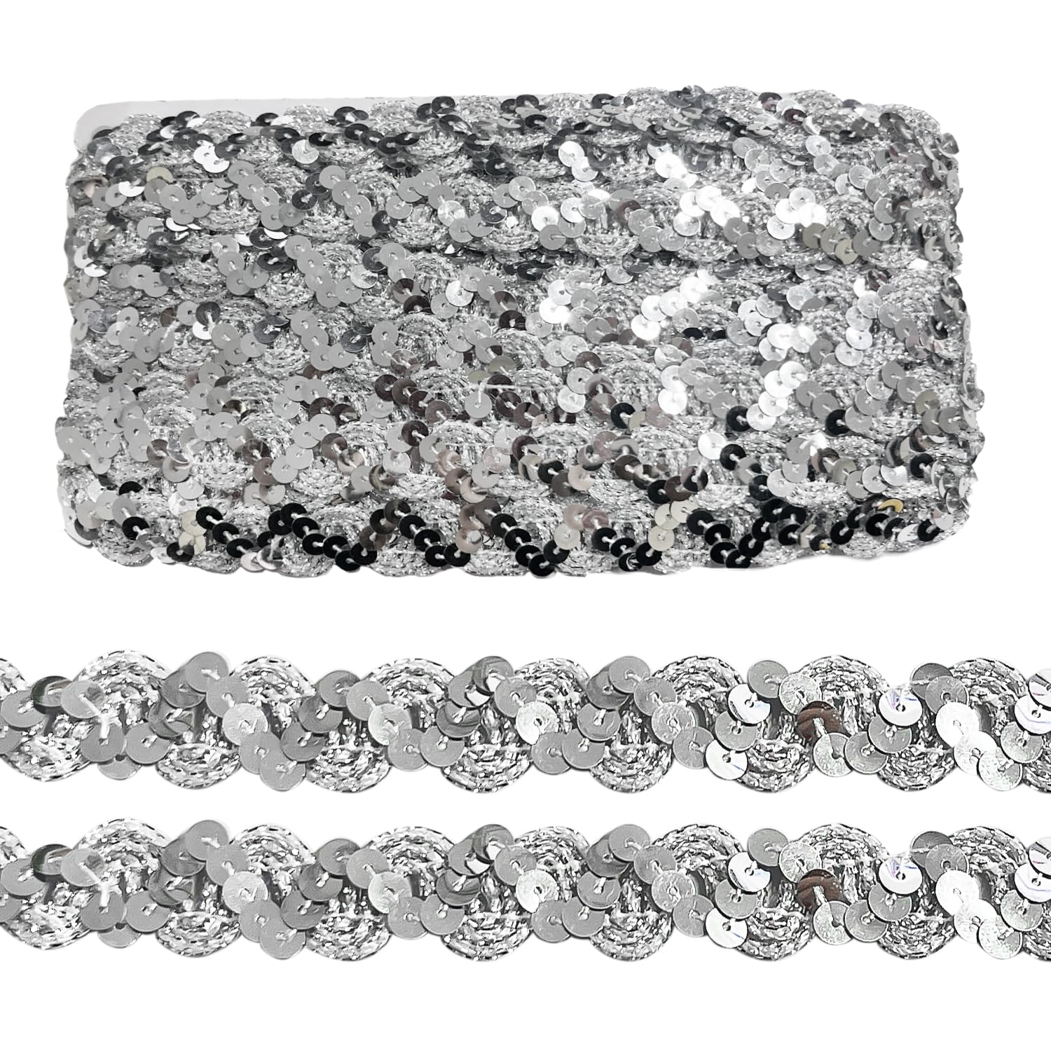 15 Yards Silver Wavy Sequin Ribbon - S-Shaped, Shiny Clothing Accessories for DIY Decoration