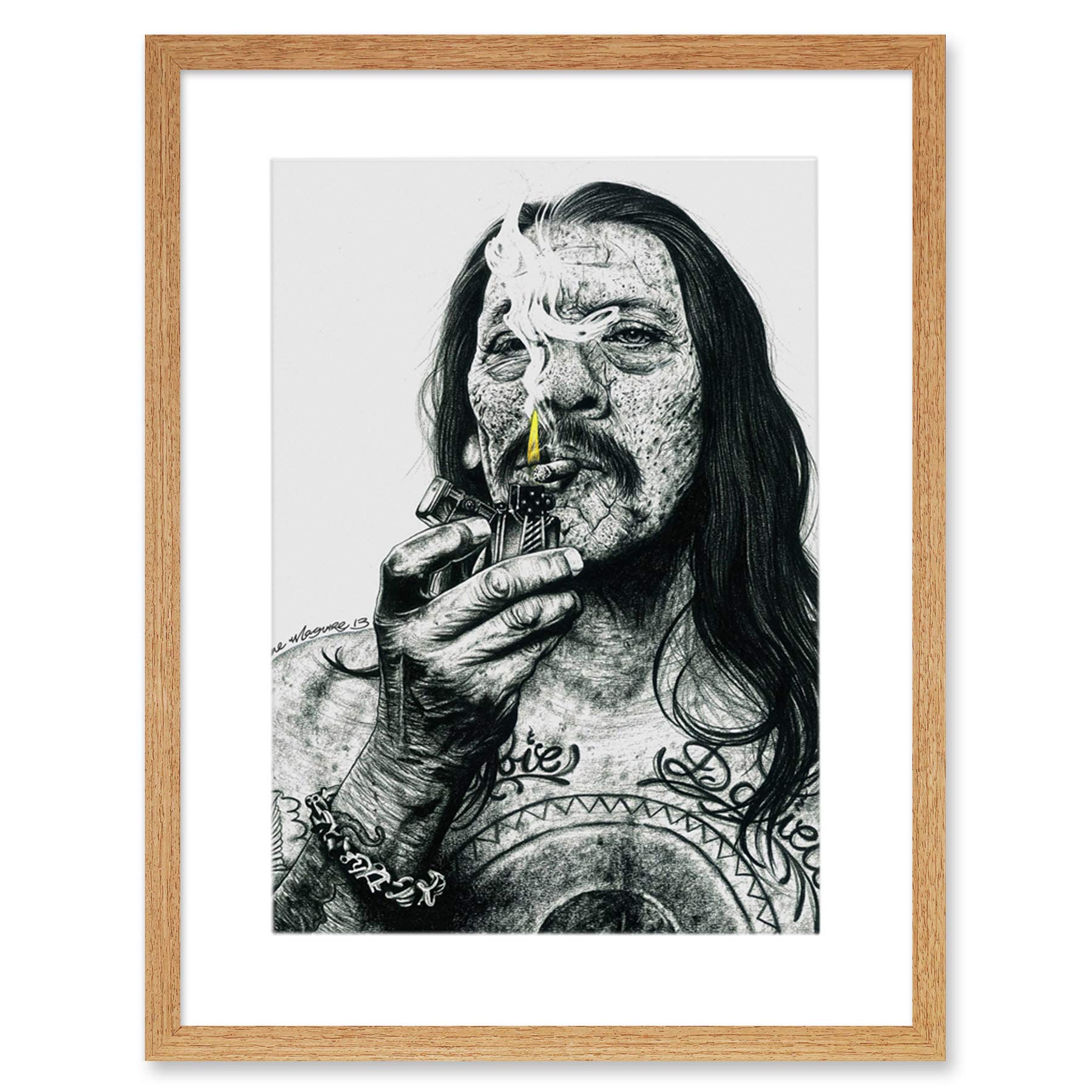 Wee Blue Coo Danny Trejo Tattoo Inked Ikons Wayne Maguire Artwork Framed Wall Art Print 12X16 Inch