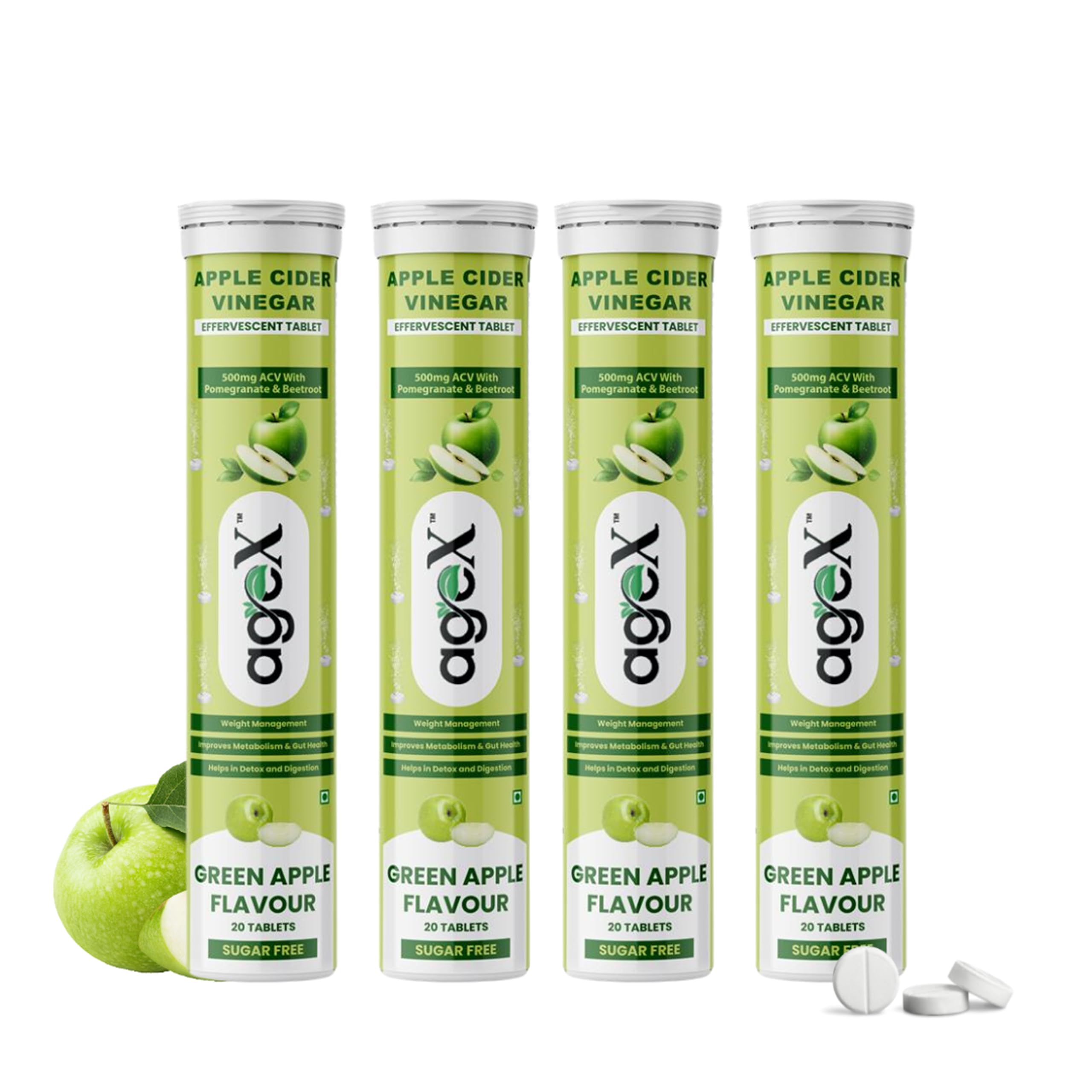 Apple Cider Vinegar Effervescent Tablet with 500mg ACV, Vit B6 & B12, Control Cravings I with Pomegranate & Beetroot I No Maltodextrin & No Added Sugar I 80 Effervescent Tablets - Green Apple (Pack of 4)-picture-29