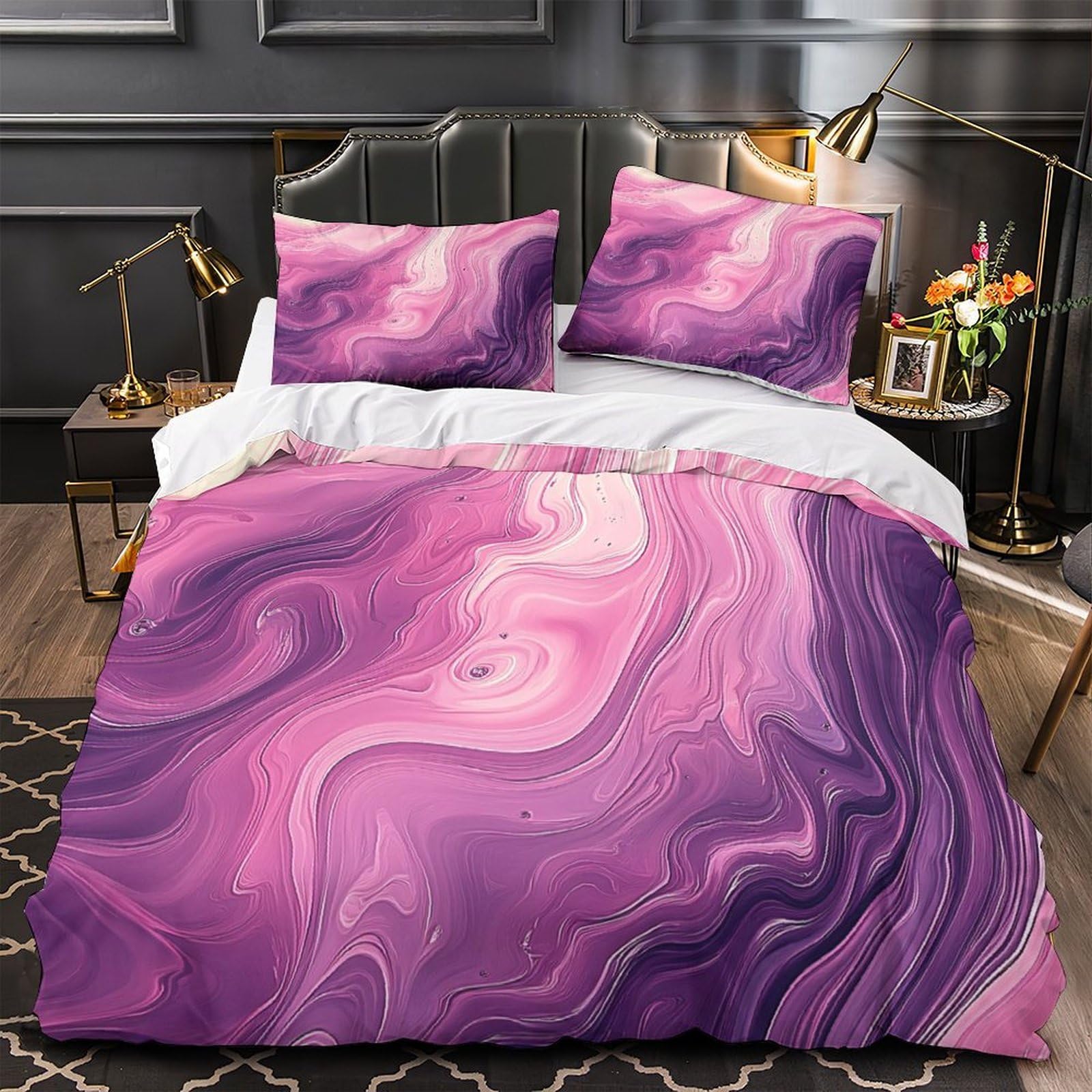 Parure de lit géométrie moderne en microfibre 200x200cm avec housse de couette carrés abstraits
