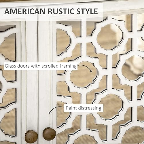 Miniatura 4 de HOMCOM Armario de almacenamiento de granja armario de bufé con puertas dobles de vidrio y encimera de madera maciza para cocina comedor sala de
