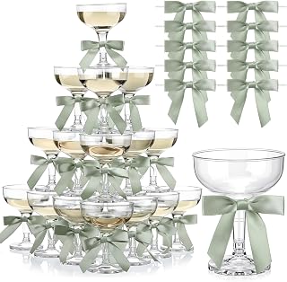 Zopeal Set of 30 Plastic Martini Glasses 5 oz Champagne Flutes Margarita Cocktail Glasses with Bow 2.8 inch for Birthday Bachelorette Party Home Bar Wedding Champagne Towers (Green)
