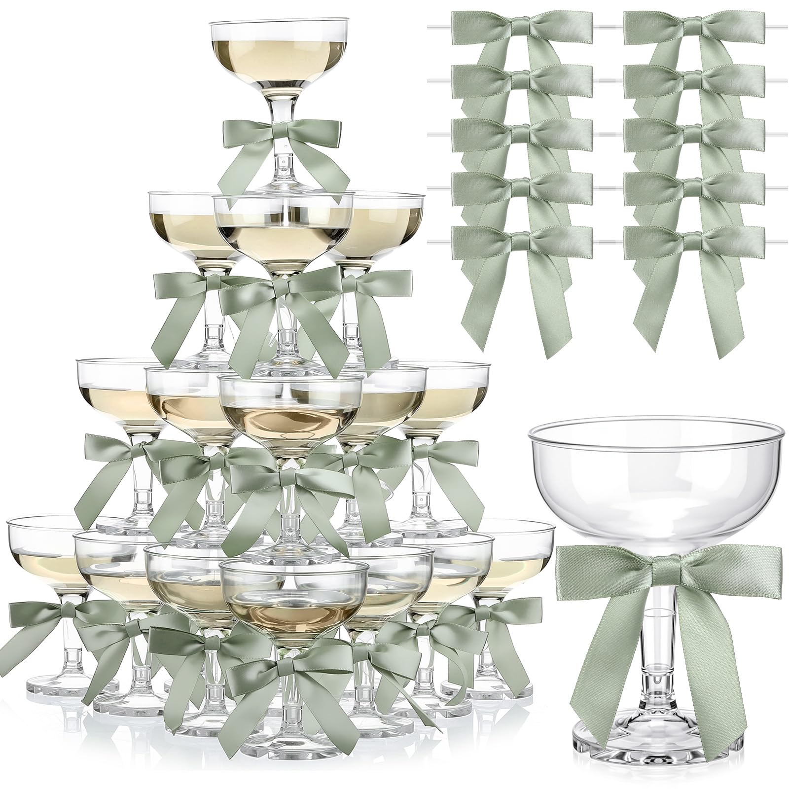Zopeal Set di 30 bicchieri da Martini in plastica da 141,7 g, per champagne, margarita, cocktail, con fiocco, 7,1 cm, per compleanno, addio al nubilato, casa, bar, matrimoni, torri di champagne (verde
