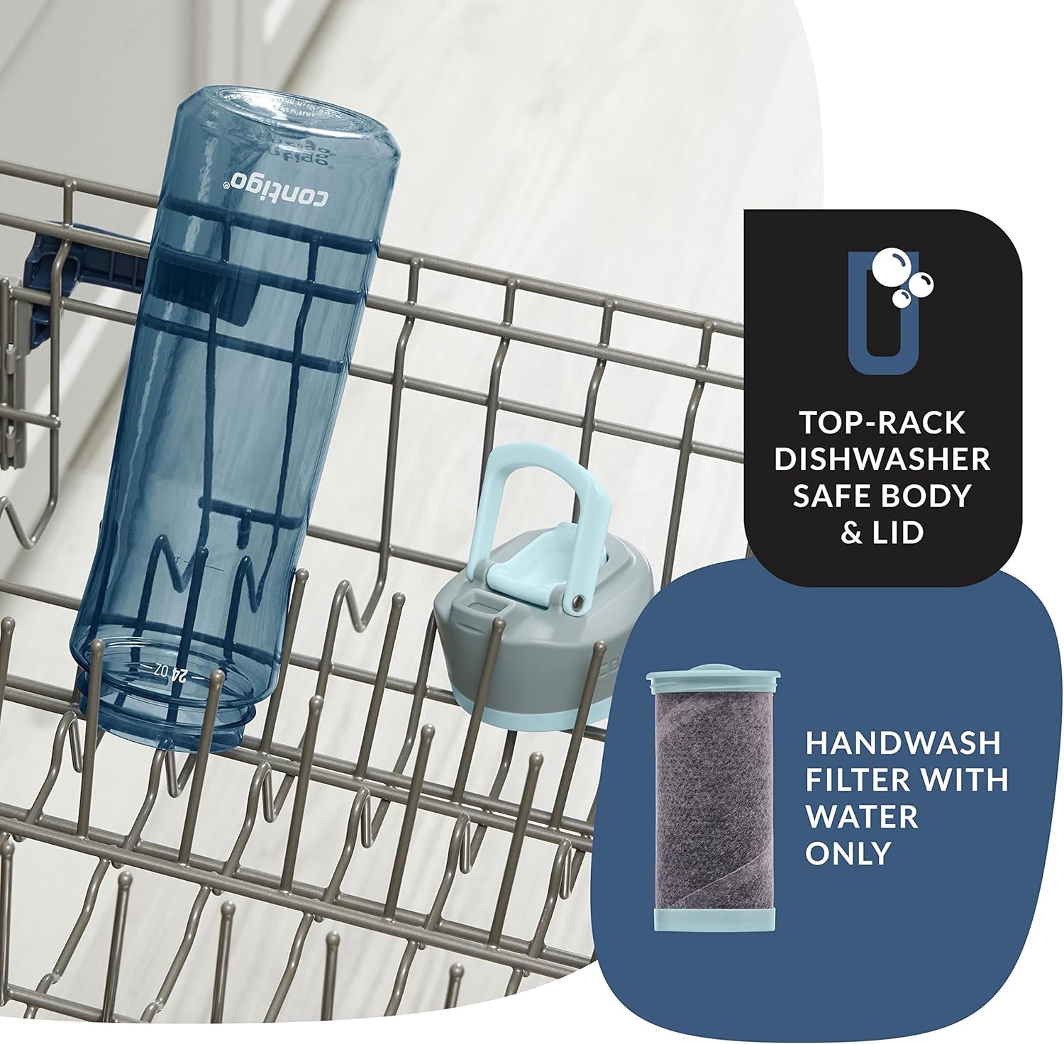 Contigo Clybourn Plastic FreeFlow Filter Water Bottle with AUTOSEAL spill-proof Lid 24oz., Dark Ice - Image 5