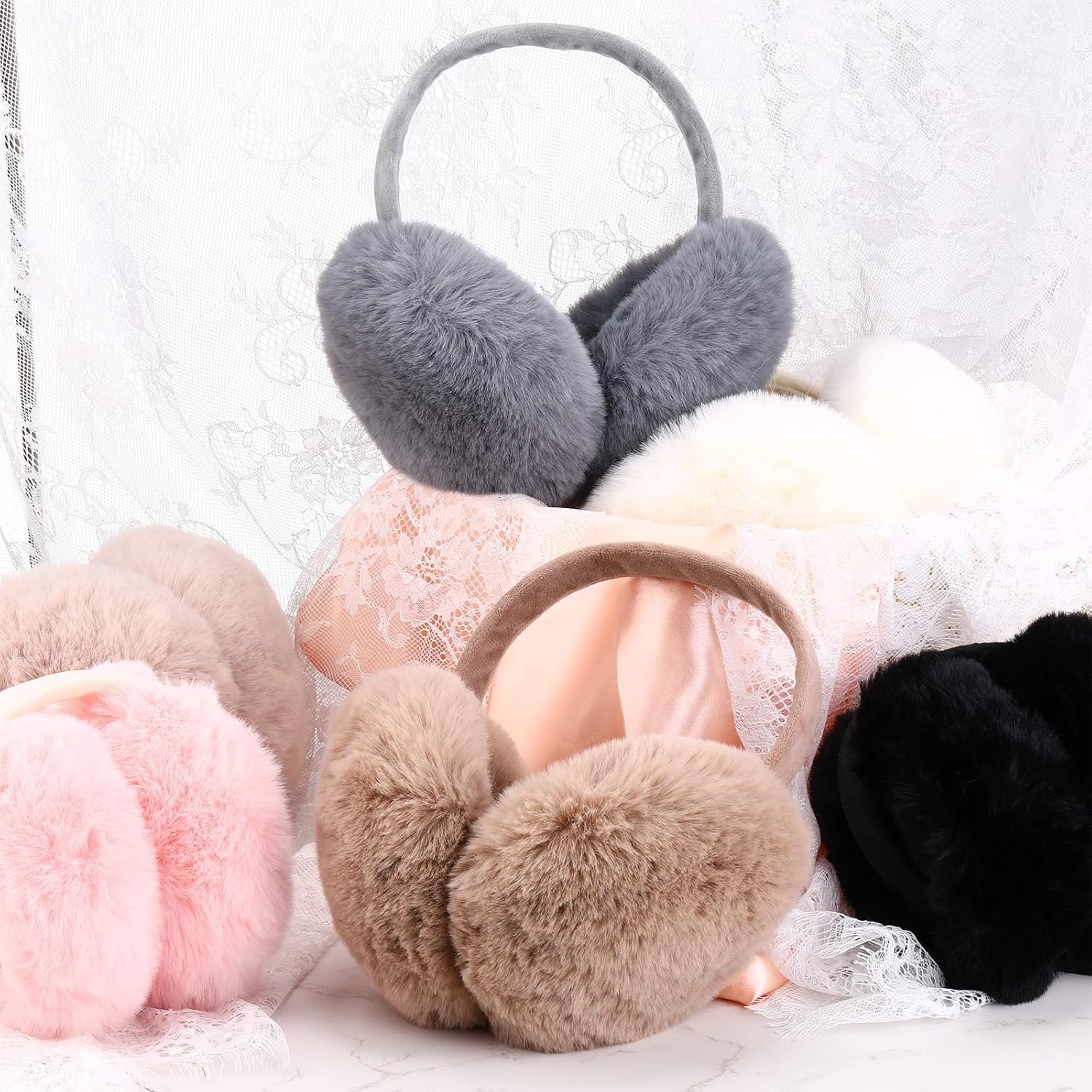 Yahenda 6 Pcs Winter Ear Muffs Foldable Women's Earmuff Fluffy Warm Earmuff Fuzzy Cute Adjustable Outdoor Ear Muff - Image 5