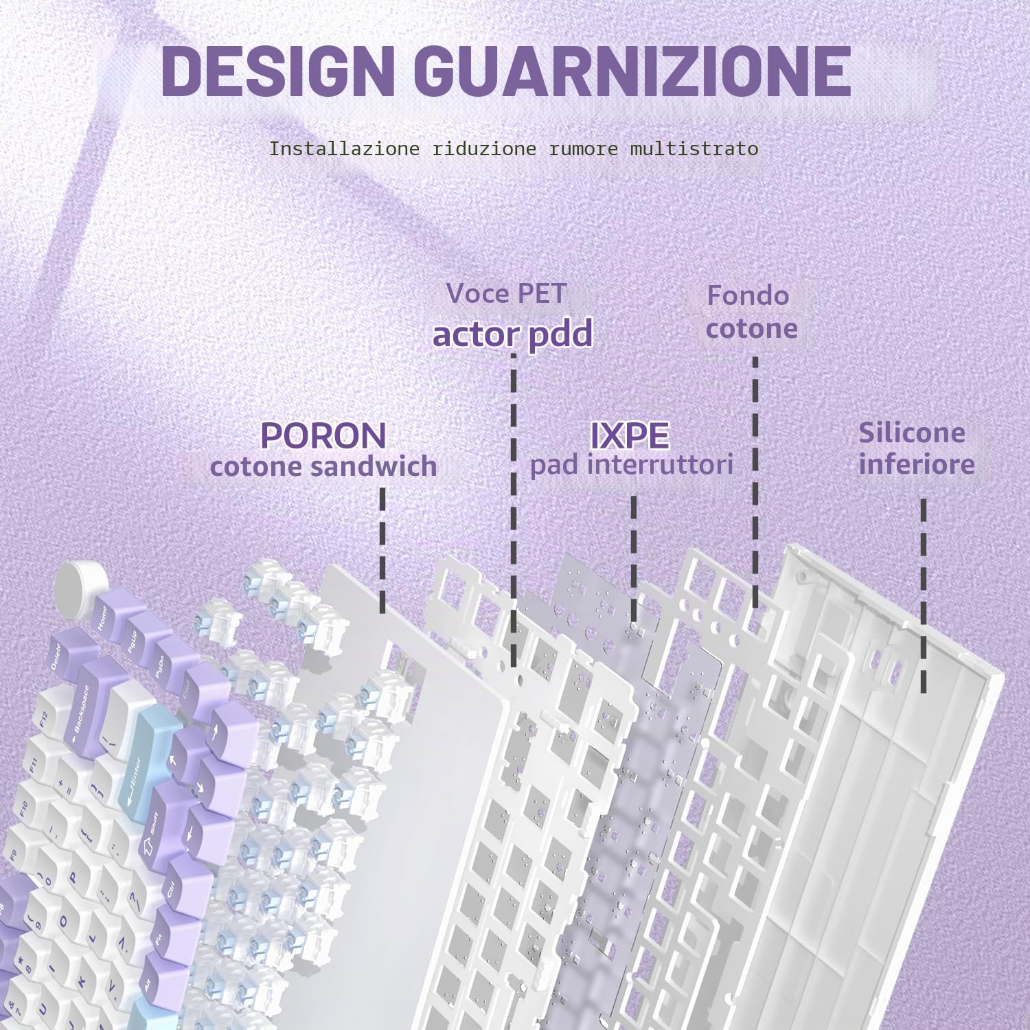 A.JAZZ AK820 Tastiera da gioco meccanica cablata 75%, supporto guarnizione hot-swap, retroilluminazione RGB, 82 tasti con manopola volume CNC, schiuma Poron, copritasti PBT per PC/WIN/MAC-Viola