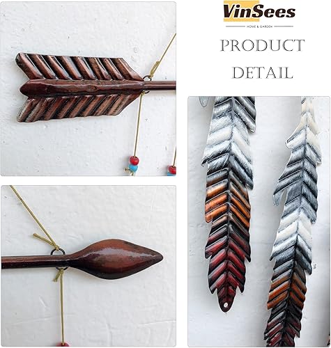 Miniatura 6 de Arte de pared de flecha y pluma de metal, decoración de estilo indio nativo americano, decoración occidental de flecha, colgantes de campanilla de