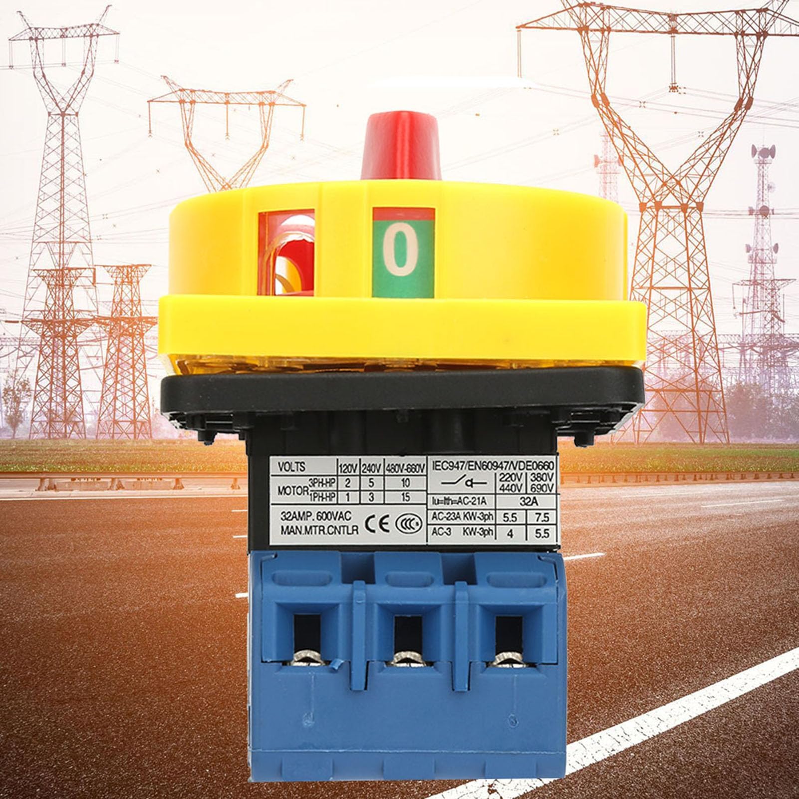 LiebeWH Interrupteur isolateur à 4 pôles, 32 A, 440 V, 2 positions Cam ON/OFF, mécanique, rotatif, contacts argentés, montage sur panneau