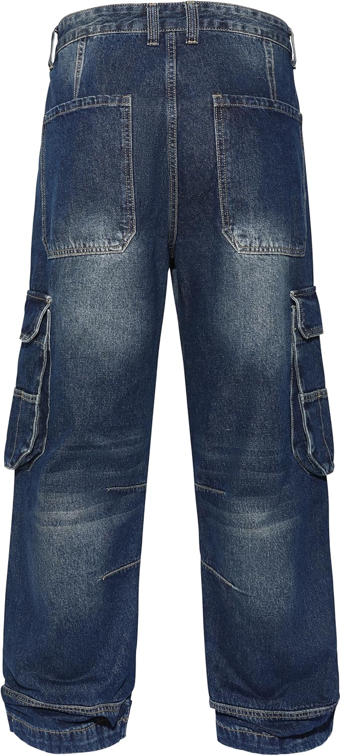 Men's Y2K Hip Hop Baggy Cargo Jeans Loose Fit Wide Leg Denim Pants Casual Streetwear Trousers - Image 6