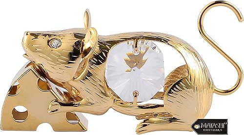 Miniatura 2 de Matashi Ratón chapado en oro de 24 quilates con queso Año de la Rata, adorno de mesa, gran idea de regalo para cumpleaños, día de la madre, Navidad,