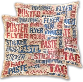 retro papper bokstäver röd blå resekudde fodral med dragkedja förpackning med 2 soffkuddfodral 40 x 40 cm (inkluderar inte kuddar)