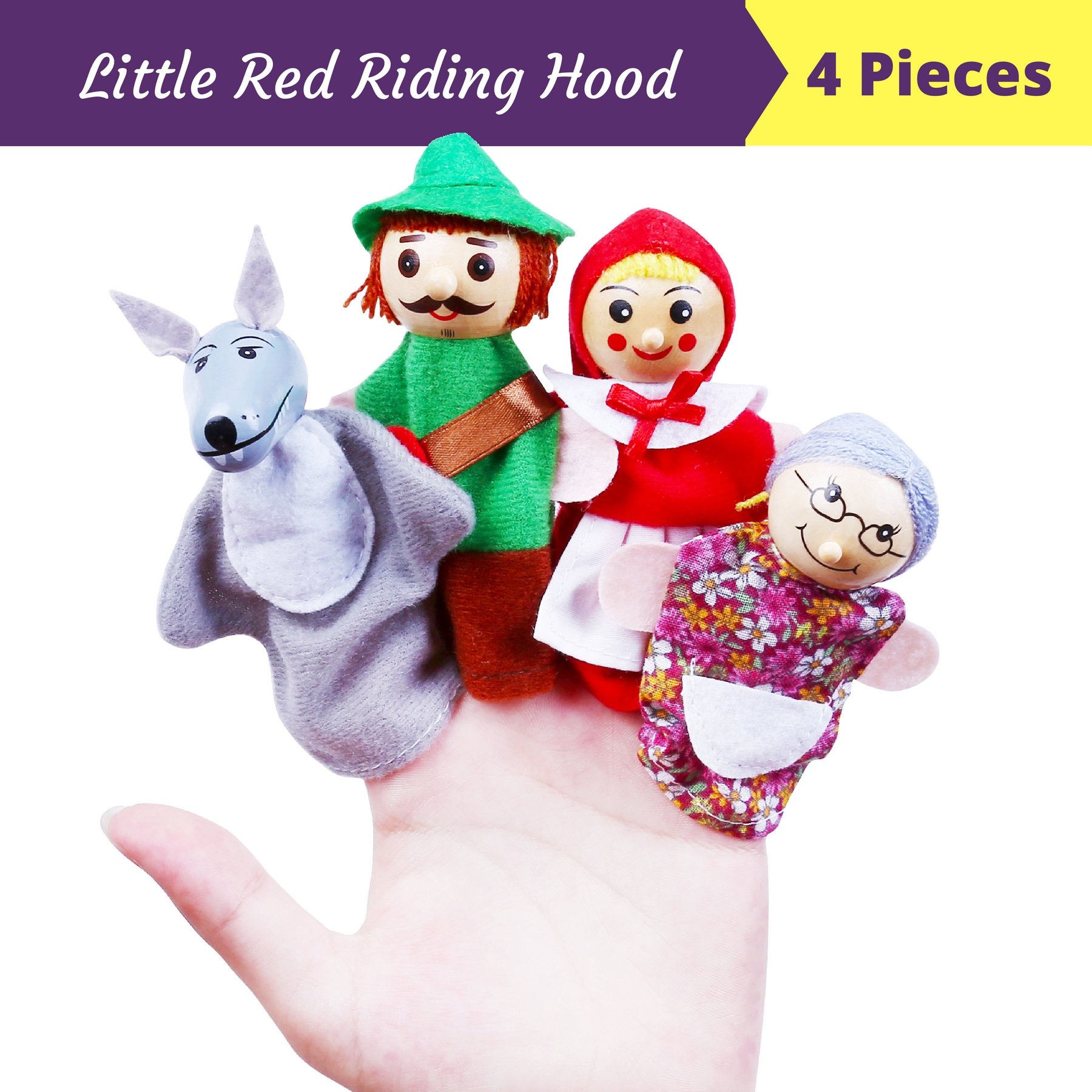 BETTERLINE Wooden Finger Puppets 23Piece Set Fairy Tale & Nursery