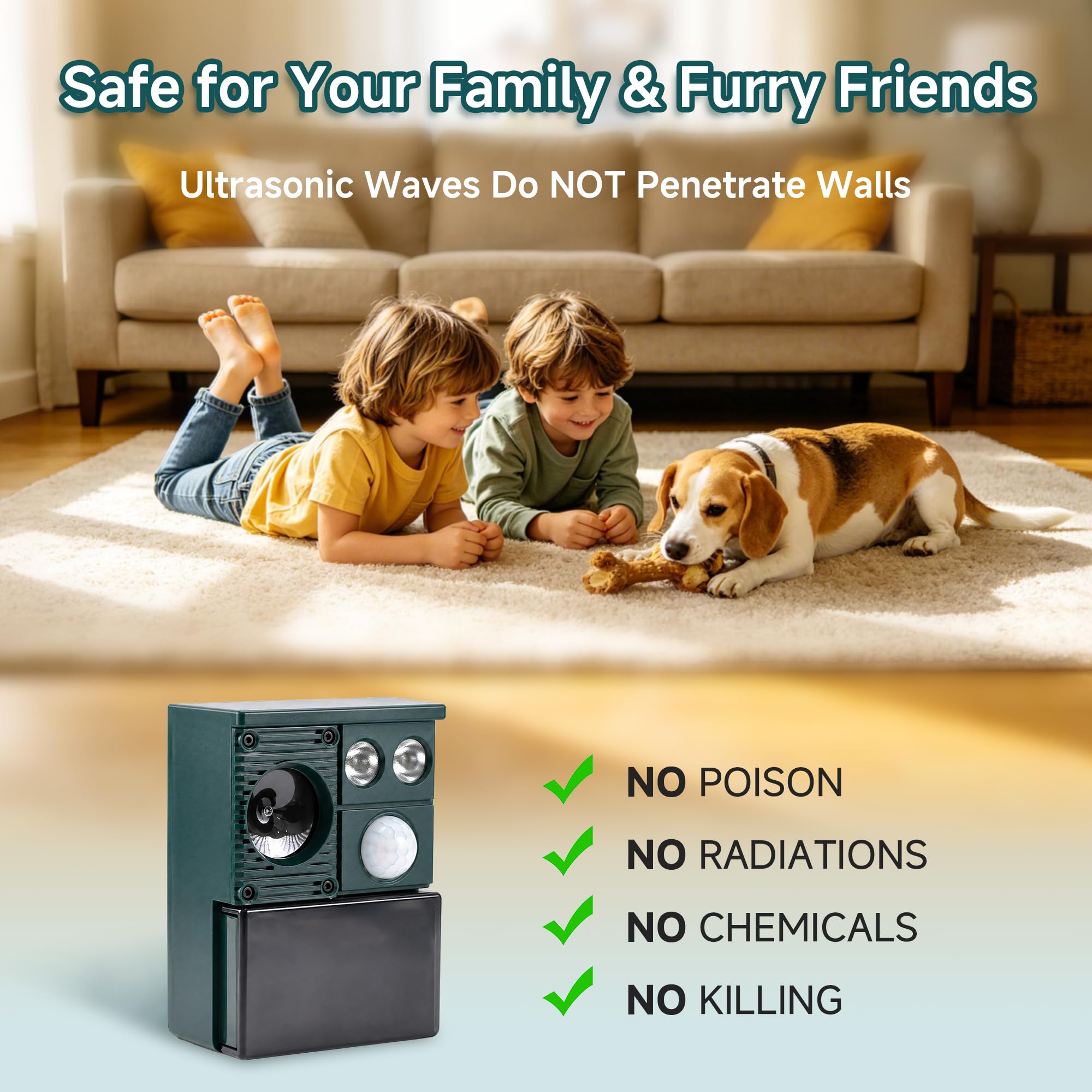 Ultrasonic Animal Repeller Outdoor, 2 Pack Solar Powered Motion Activated Deer Cat Dog Squirrel Raccoon Repellent, Waterproof Animal Deterrent Device for Yard Garden Lawn view 9
