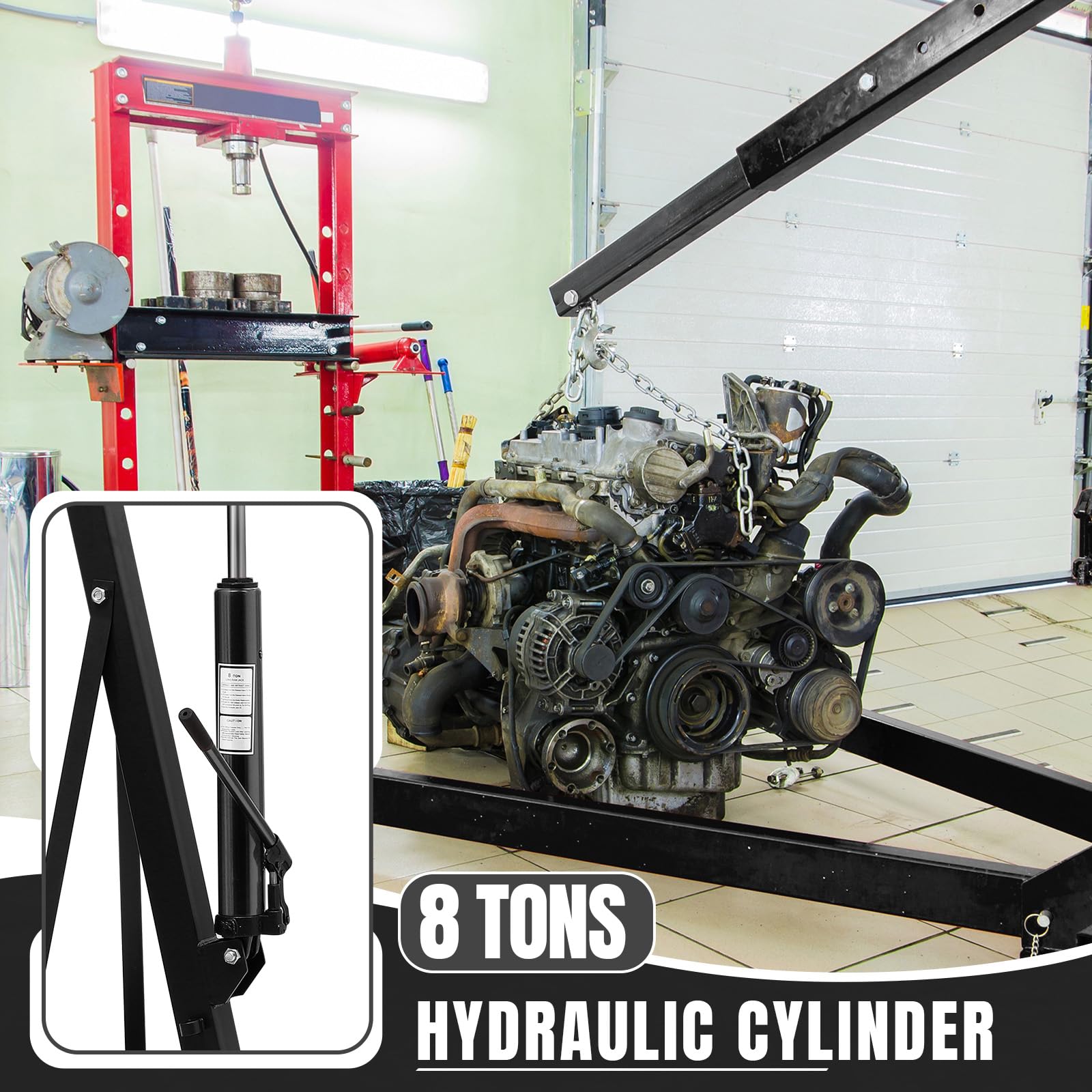 IDEALHOUSE 2 t klappbarer Hydraulik-Motorheber Werkstattkran (Cherry Picker) - Karbonstahl - Teleskopausleger verstellbar - 6 Rollen - Farbe: Schwarz