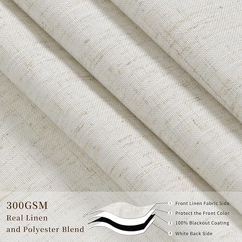 Miniatura 2 de Cortinas opacas de 84 pulgadas de largo, juego de 2 paneles de lino natural para dormitorio, oscurecimiento de la habitación, cortinas con