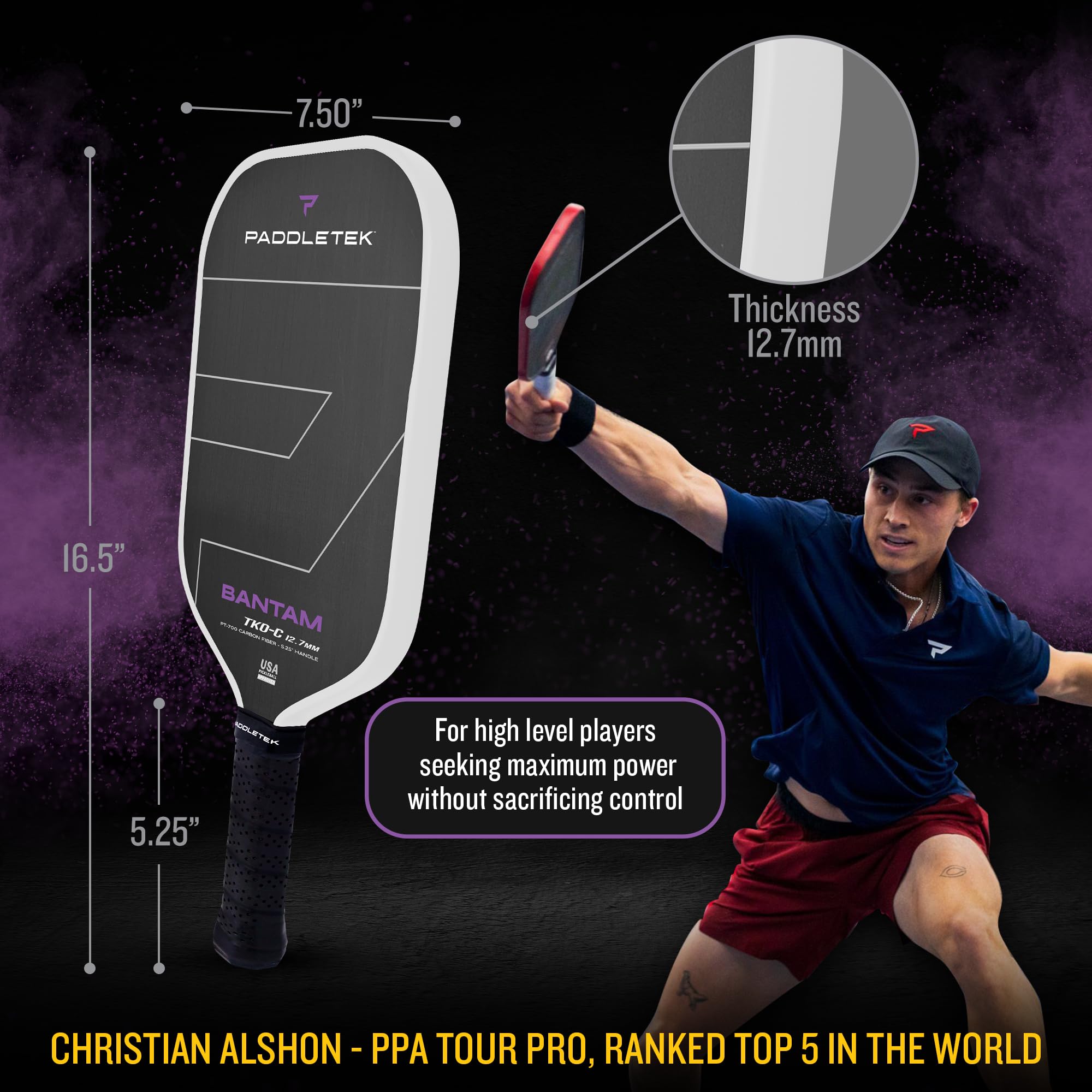 ピックルボールパドル Paddletek Bantam TKO-C オーロラ Paddletek Bantam TKO-C 14.3mm Pickleball Paddle