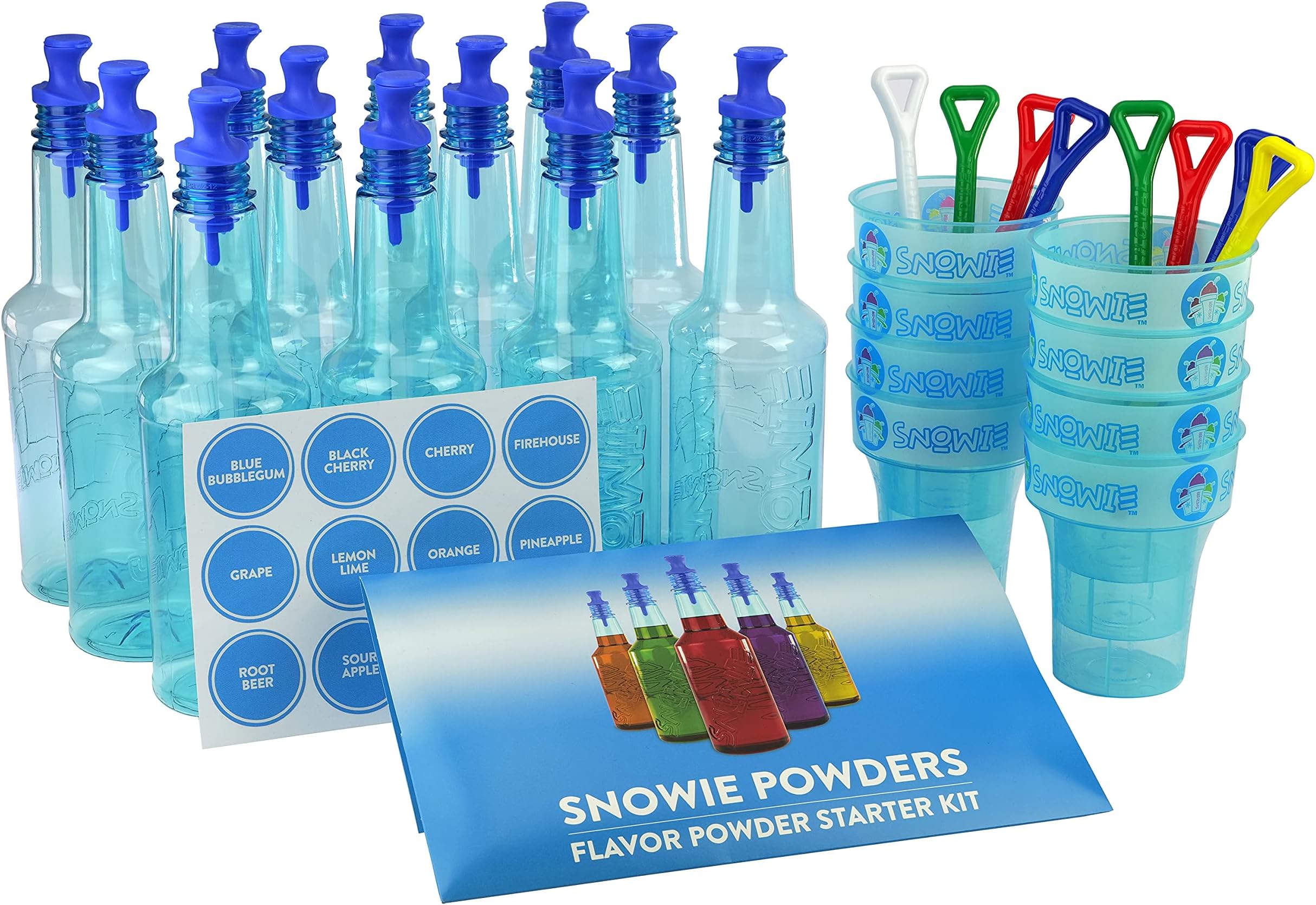 Snowie Ultimate Shaved Ice Party Pack - Snow Cone Syrups With Bottles, Cups and Snowie Shovels