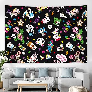 Official Tokidoki Unicorno Tapestry Wall Hanging, 3x5ft Party Photography Backdrop Decorations for Living Room Bedroom Home, Cartoon Birthday Party Supplies Banner Tablecloth Beach Throws Denim Daze