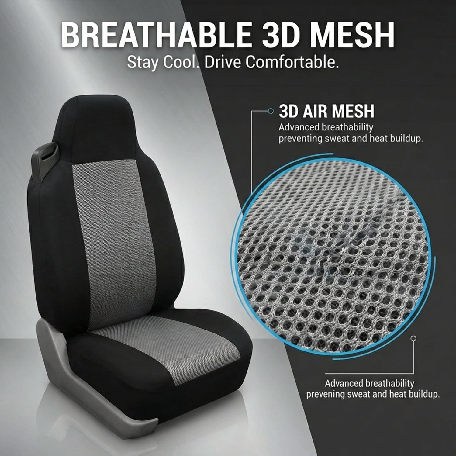 FH Group Universal Car Seat Covers Full Set for SUV Truck Sedan Vans Zipper Designed Built-in Seatbelt - Washable Cloth Seat Cover Set High Back Front & Solid Bench Protector Interior Upgrade - Gray image 2