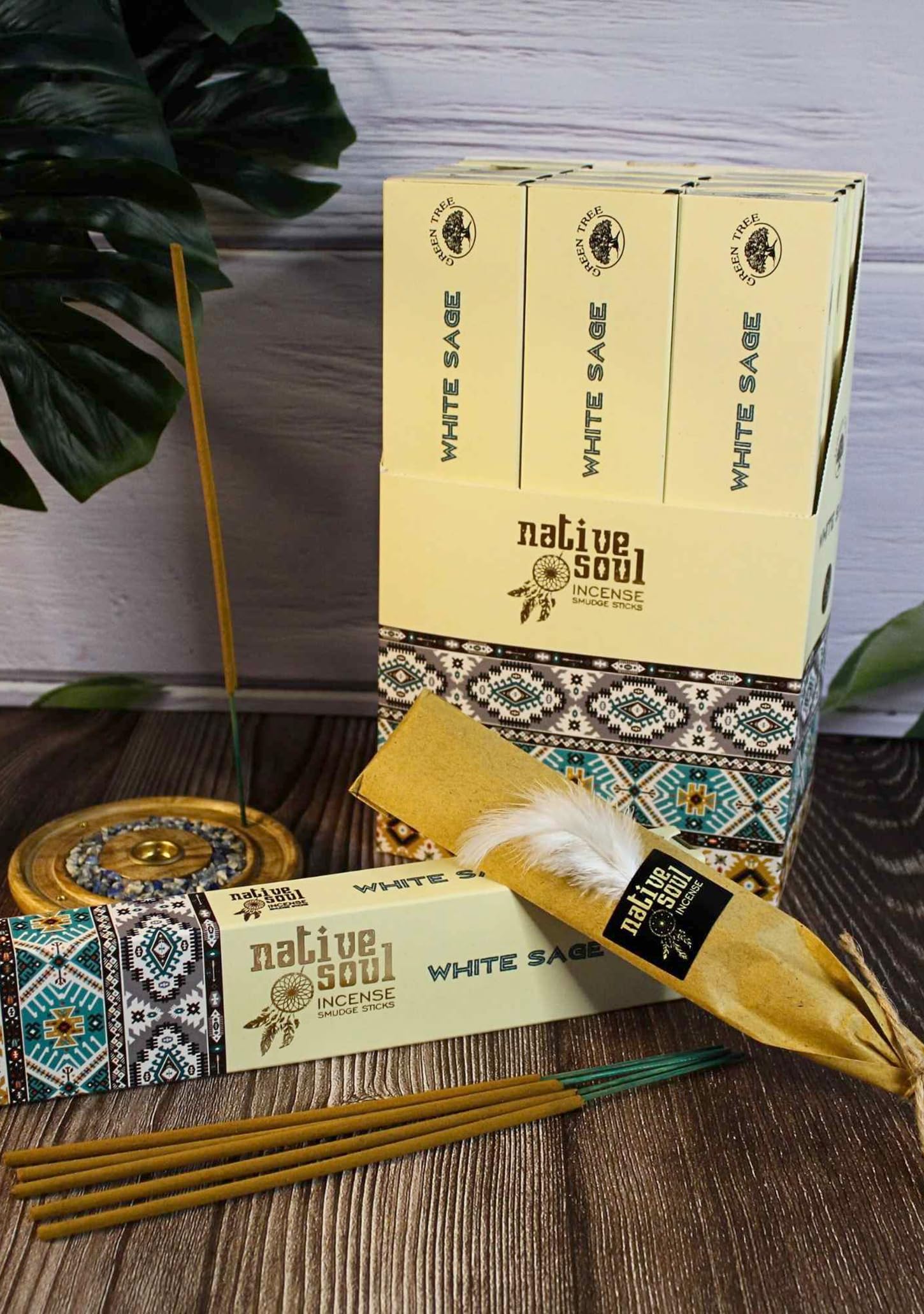 Native Soul White Sage Incense Sticks – Pack of 3 with JRose Incense Burner – Natural Smudging for Purification, Meditation & Aromatherapy – Long-Lasting Fragrance