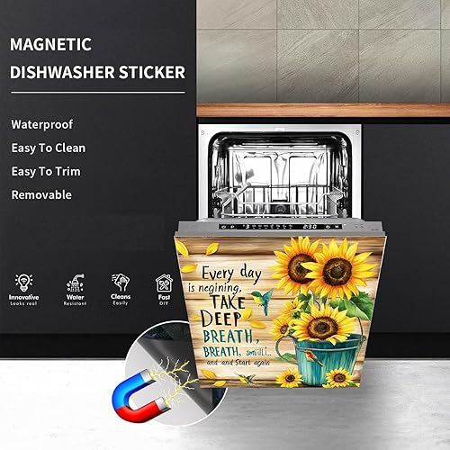 Miniatura 3 de Calcomanía magnética de vinilo para puerta de lavavajillas, diseño de girasol, diseño de girasol, Every Day is a New Begining para lavavajillas,