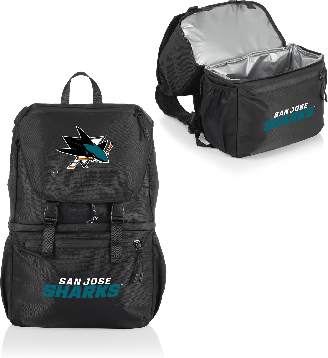 PICNIC TIME NHL San Jose Sharks Tarana Backpack Cooler made with Recycled Material, Soft Cooler Backpack, Upcycled Cooler Bag, (Carbon Black)