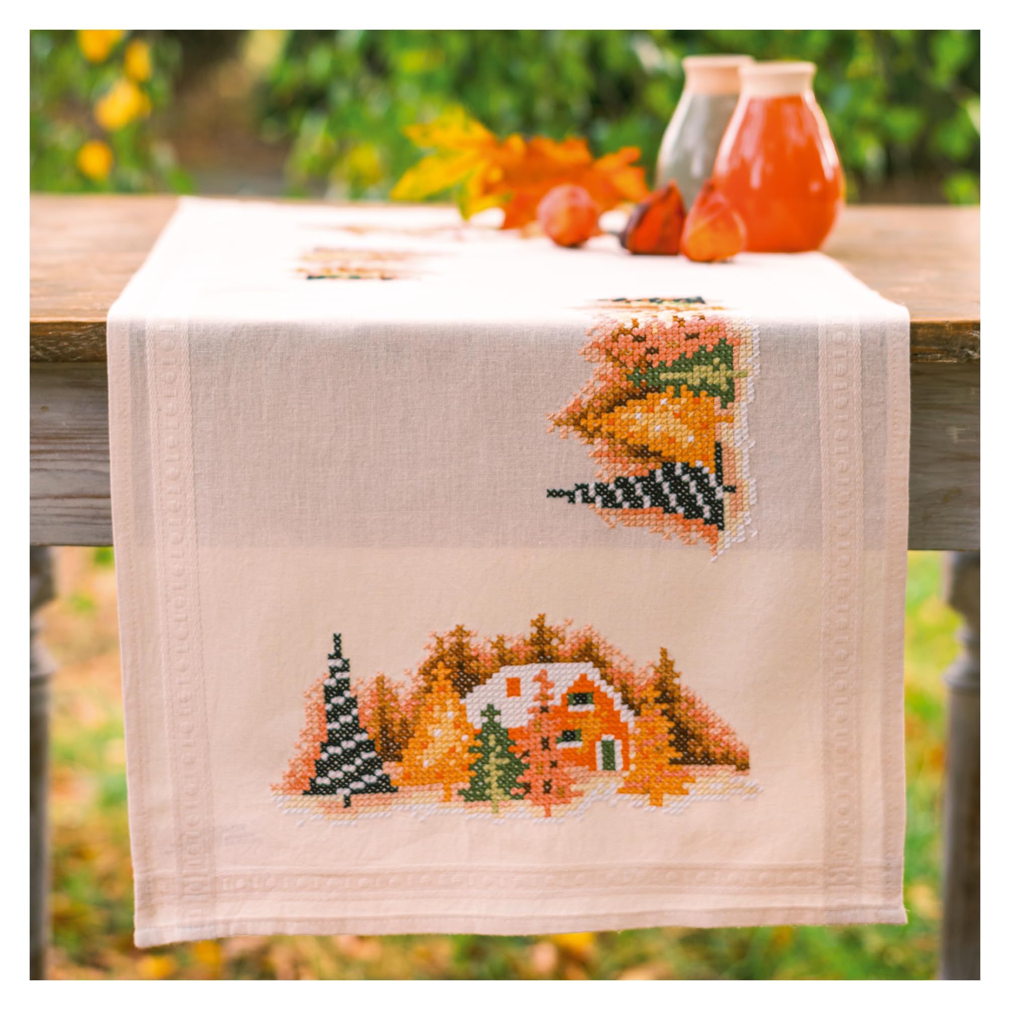 Kit point de croix pré-imprimé chemin de table hiver 40x100 cm
