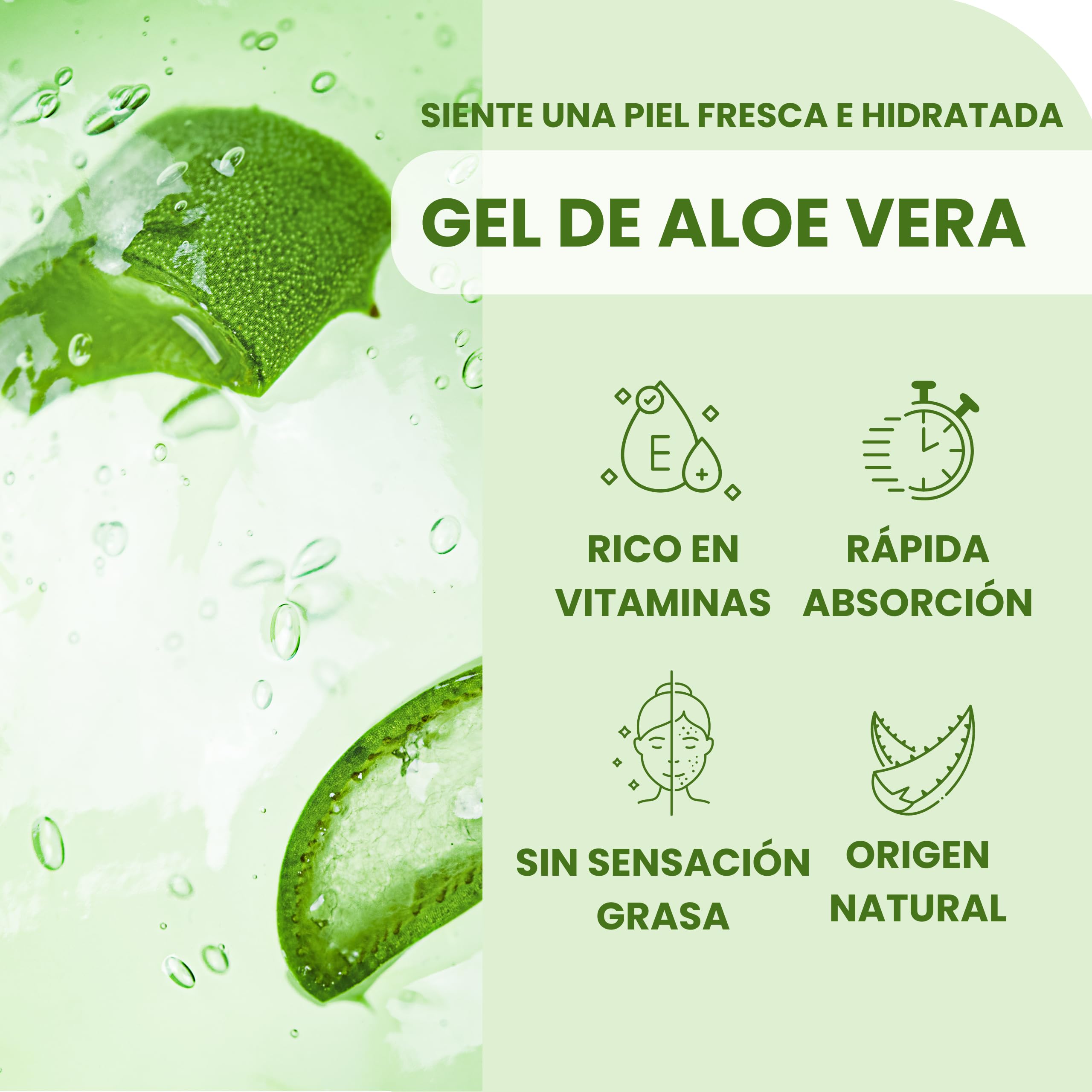 Gel Aloe Vera 100% Natural 1L – Puro, Orgánico, Hidratante y Calmante – Piel Hidratada e Iluminada | Natural y Versátil: AfterSun, Piel, Cabello, Post Depilación, After Shave (1 Litro)