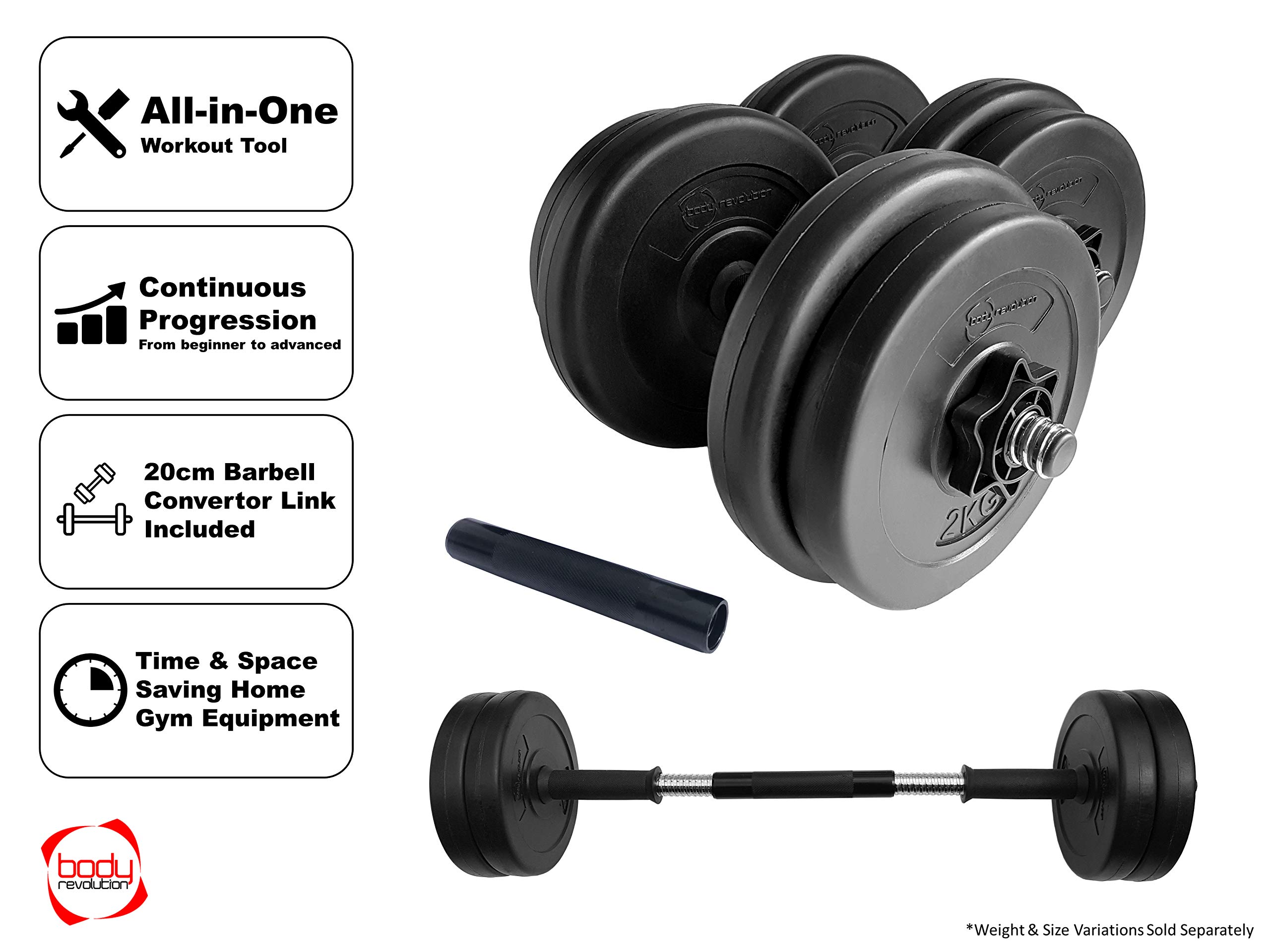 Body Revolution Dumbbell Set, Chrome-Plated Barbell Bar (Variants 10 kg, 15  kg, 20 kg, 30 kg, 40 kg, 50 kg), Black