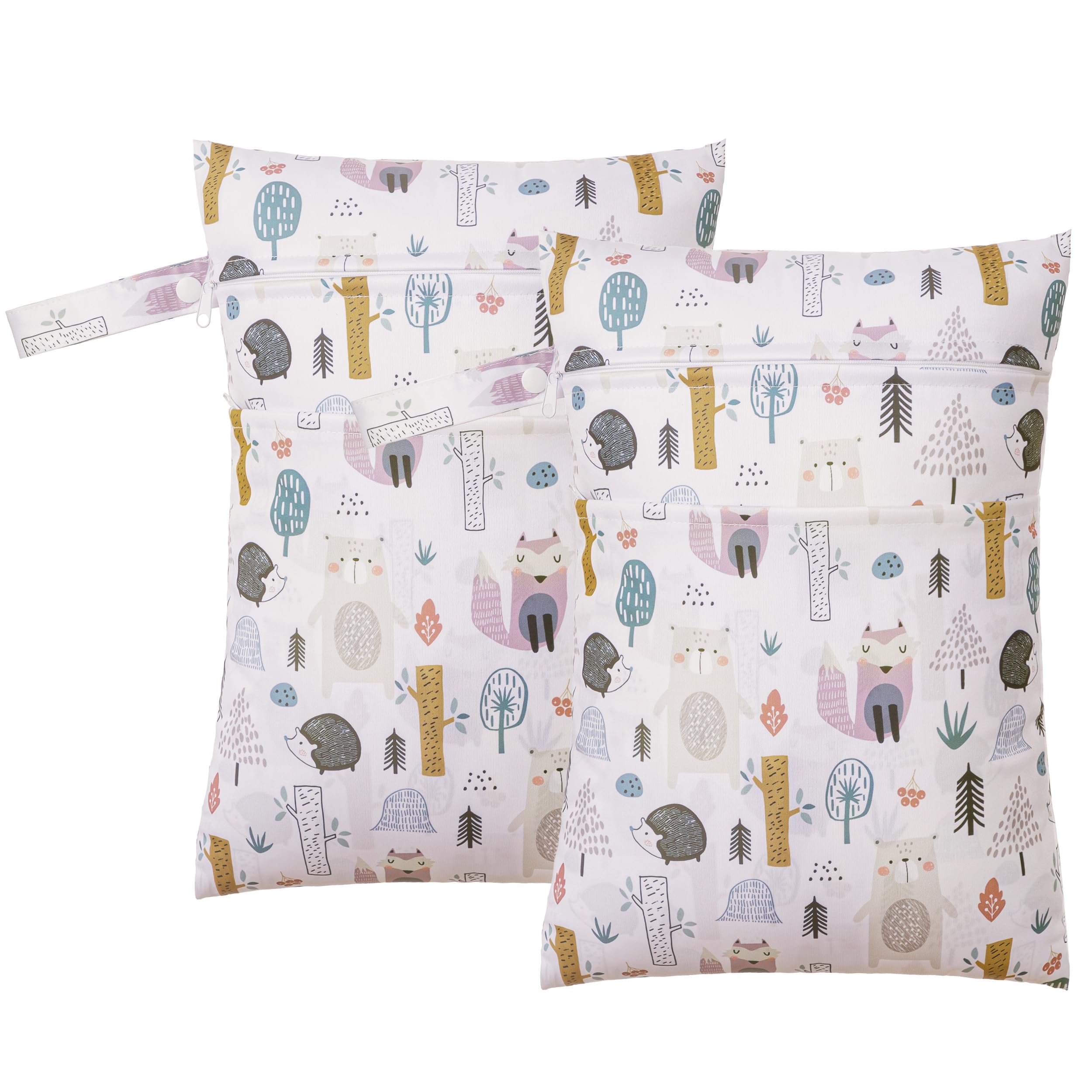 HBselect 2 Stück Nasstasche Wetbag Kindergarten wiederverwendbar Wet Dry Bag Windeltasche Nassbeutel Personalisiert for Baby Weißer Wald