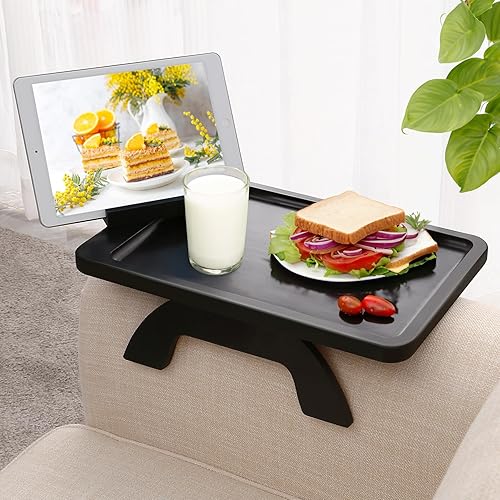 Bandeja de brazo de sofá, mesa de bandeja con clip para sofá, mesa de brazo de sofá con soporte para teléfono, bandeja de sofá de bambú para sofá,