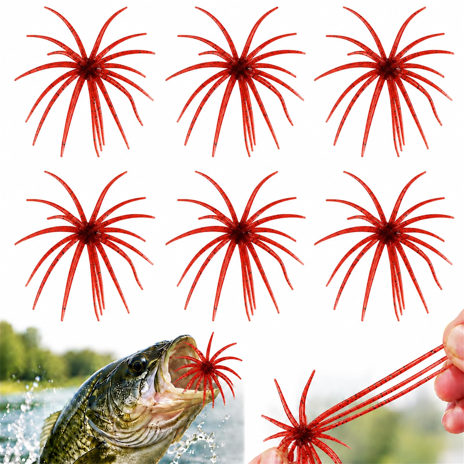 6 esche per ricci di mare, realistiche esche da pesca per spigole e pesce persico, galleggianti in TPR con stelle riflettenti, 9 colori, esche artificiali per acqua salata e d'acqua dolce